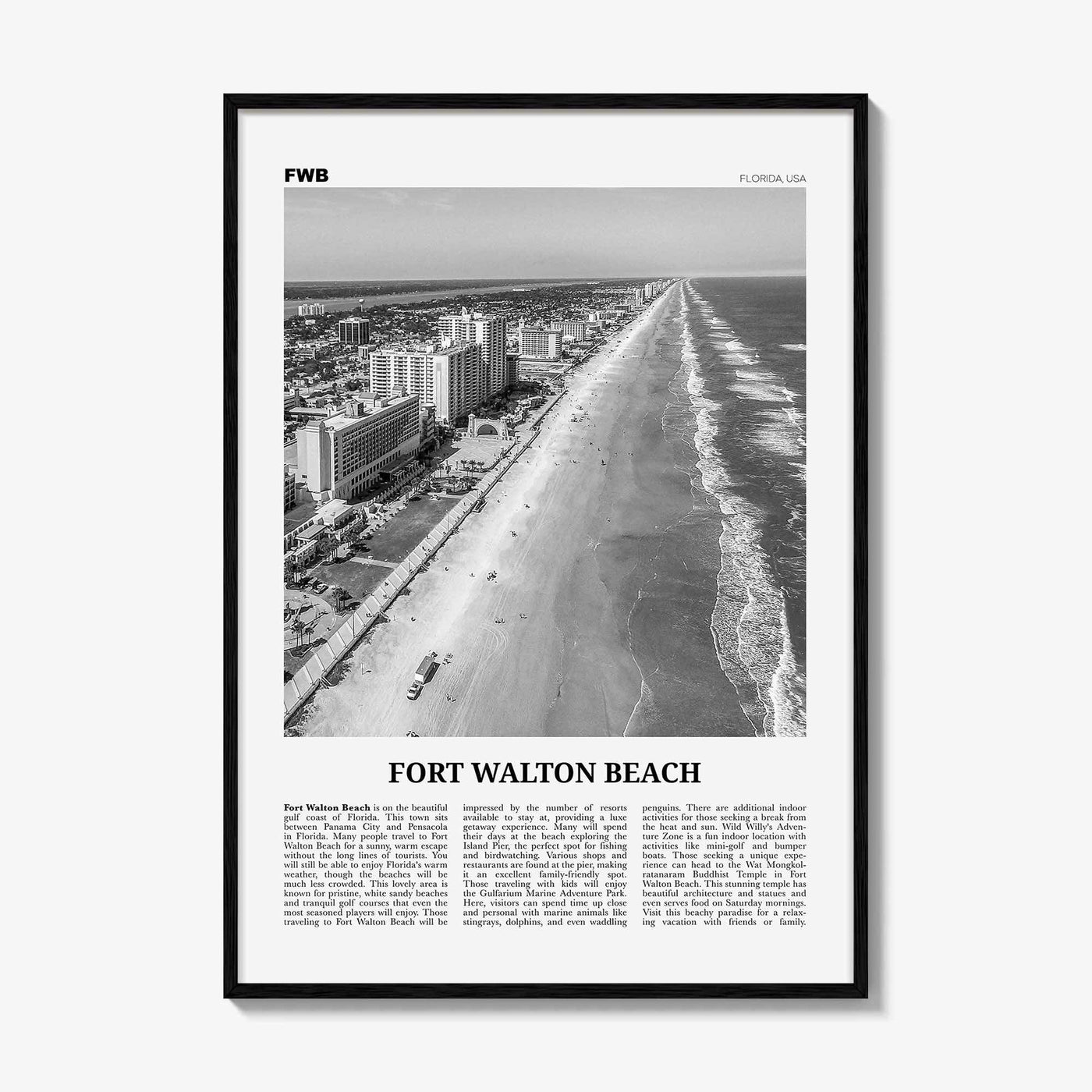 Fort Walton Beach Print Black and White No 2, Fort Walton Beach Wall Art, Fort Walton Beach Poster, Fort Walton Beach Photo, United States