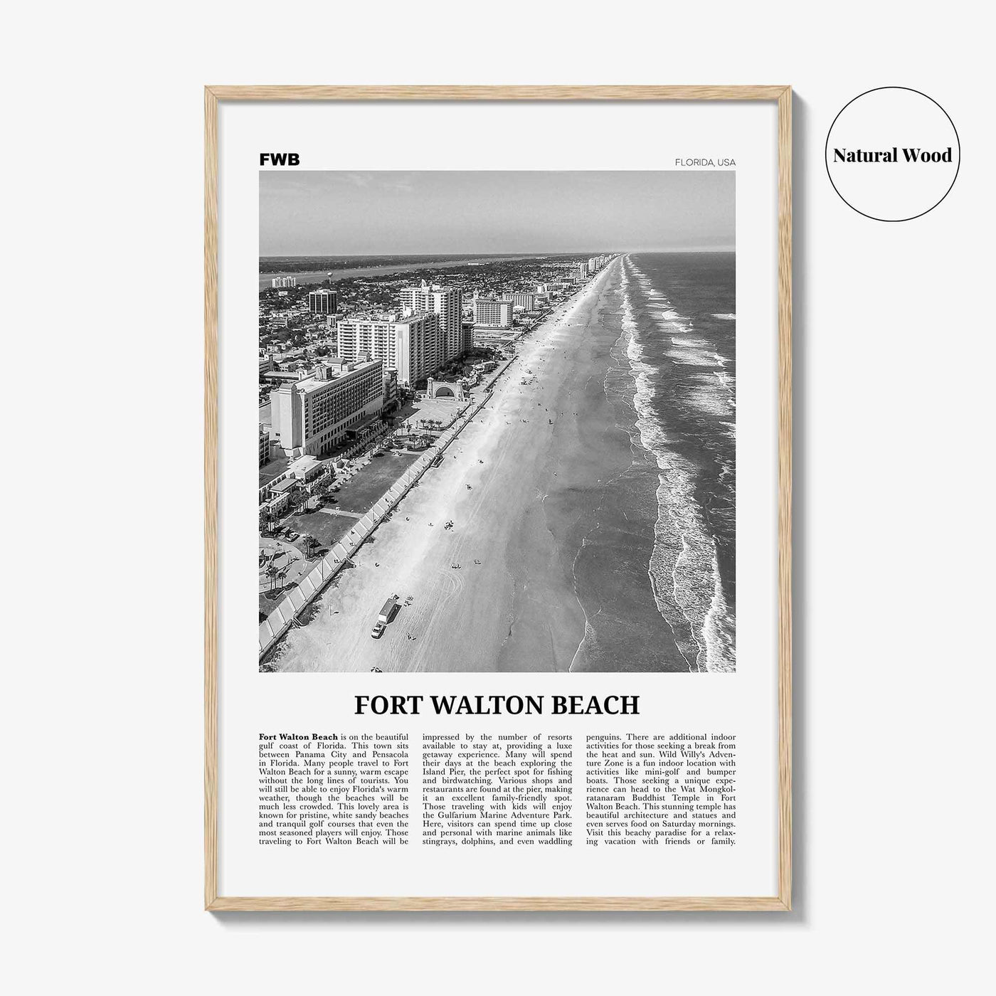 Fort Walton Beach Print Black and White No 2, Fort Walton Beach Wall Art, Fort Walton Beach Poster, Fort Walton Beach Photo, United States