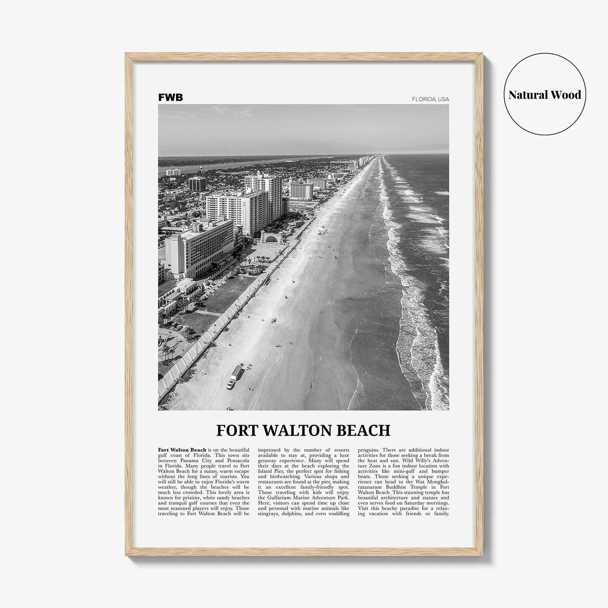 Fort Walton Beach Print Black and White No 2, Fort Walton Beach Wall Art, Fort Walton Beach Poster, Fort Walton Beach Photo, United States
