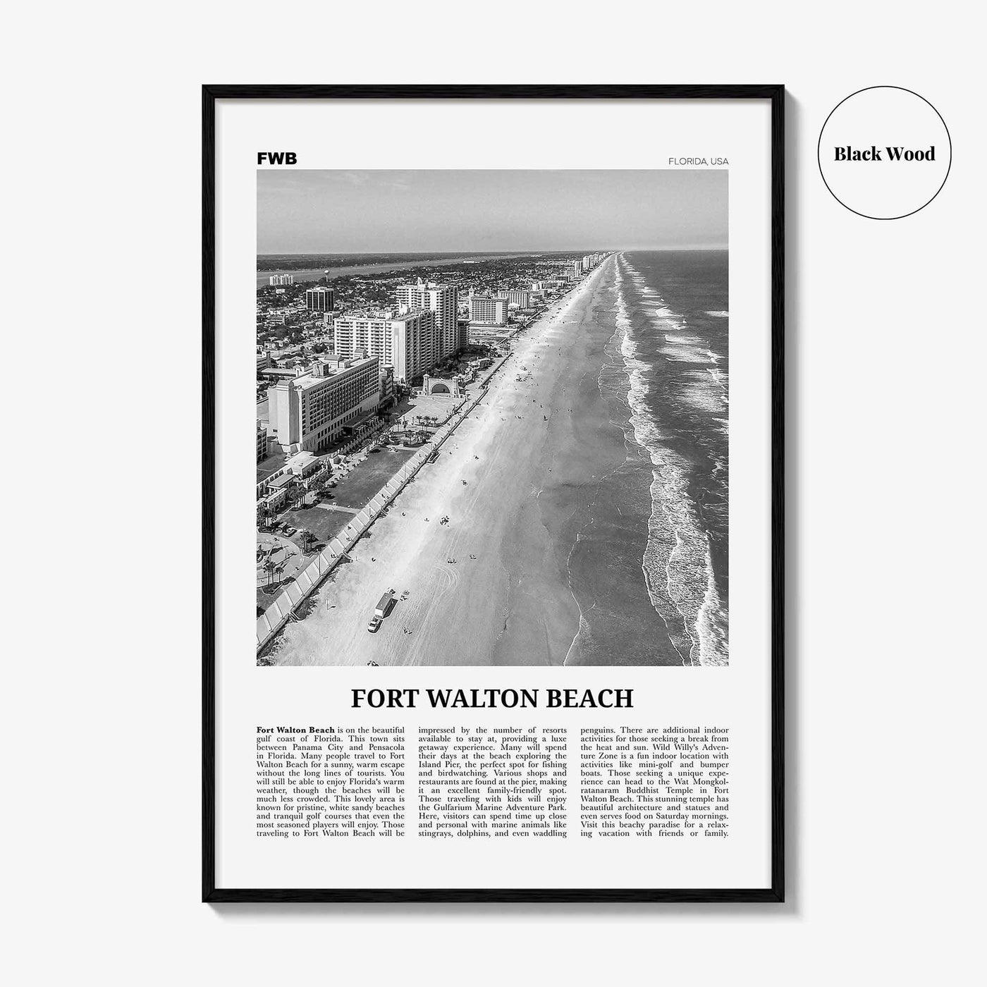 Fort Walton Beach Print Black and White No 2, Fort Walton Beach Wall Art, Fort Walton Beach Poster, Fort Walton Beach Photo, United States
