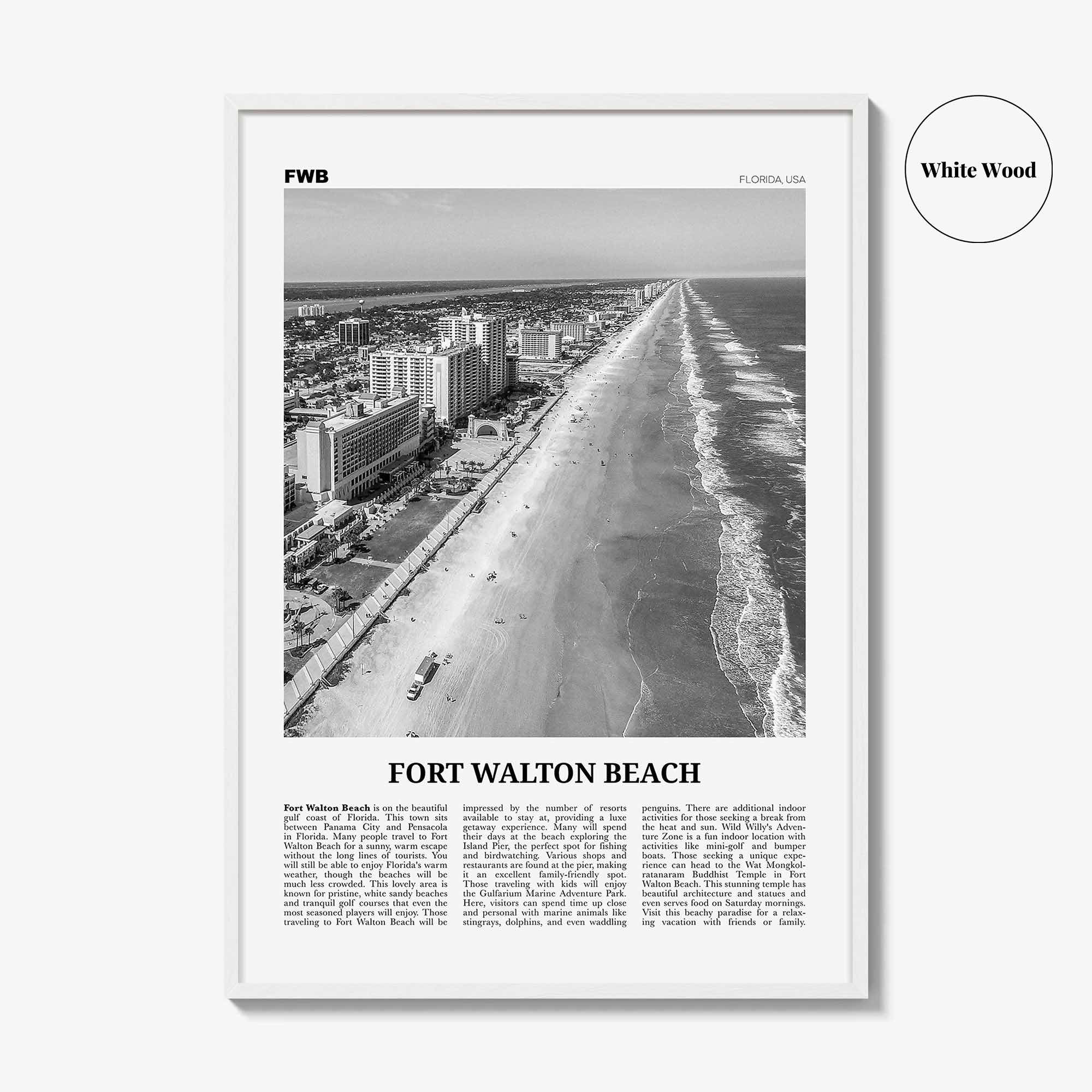 Fort Walton Beach Print Black and White No 2, Fort Walton Beach Wall Art, Fort Walton Beach Poster, Fort Walton Beach Photo, United States