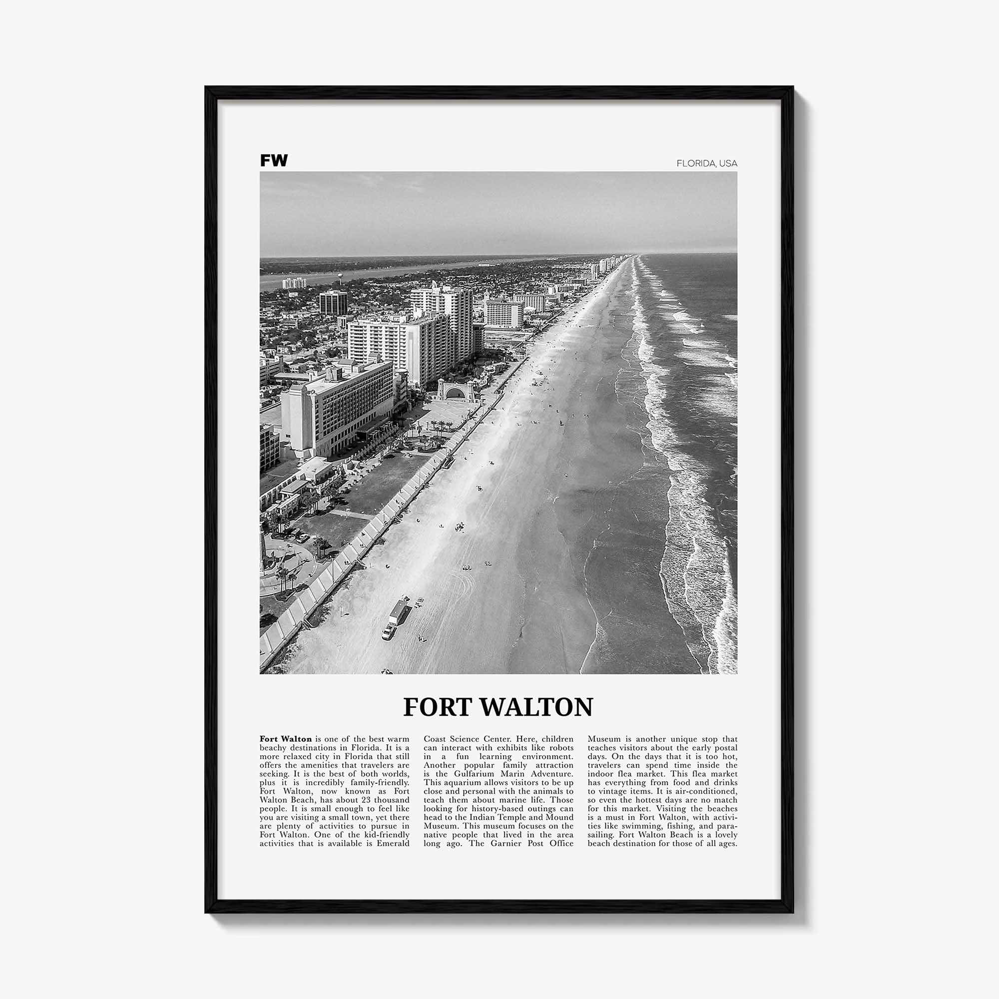 Fort Walton Print Black and White No 1, Fort Walton Wall Art, Fort Walton Poster, Fort Walton Photo, Fort Walton Décor, Florida USA
