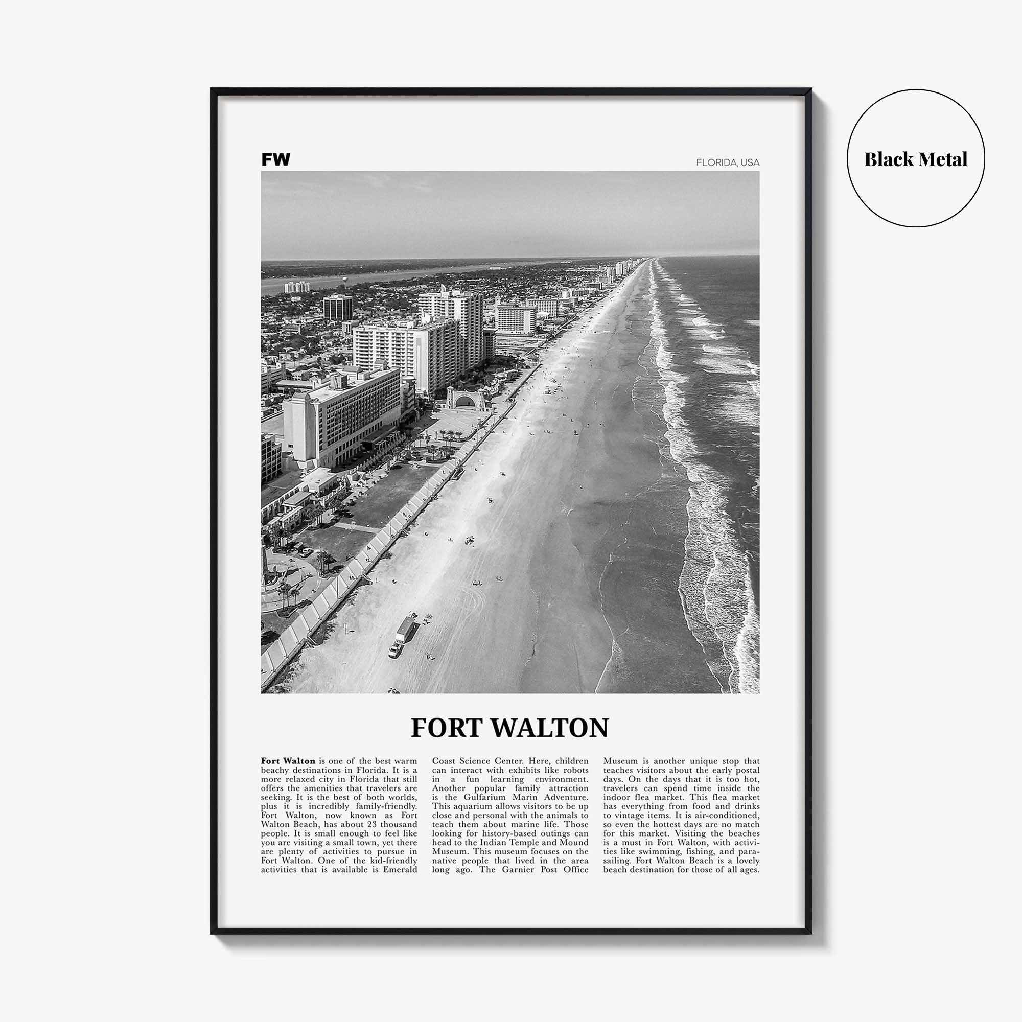 Fort Walton Print Black and White No 1, Fort Walton Wall Art, Fort Walton Poster, Fort Walton Photo, Fort Walton Décor, Florida USA