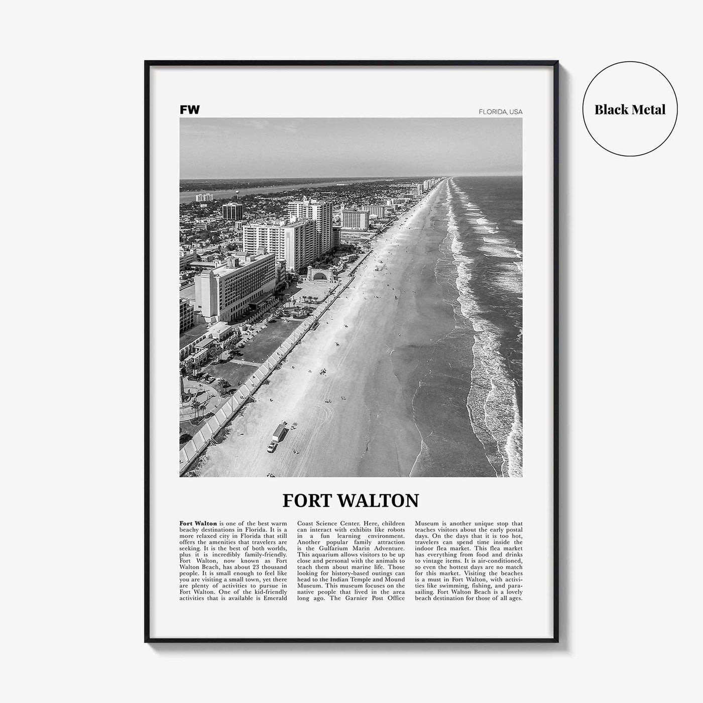 Fort Walton Print Black and White No 1, Fort Walton Wall Art, Fort Walton Poster, Fort Walton Photo, Fort Walton Décor, Florida USA