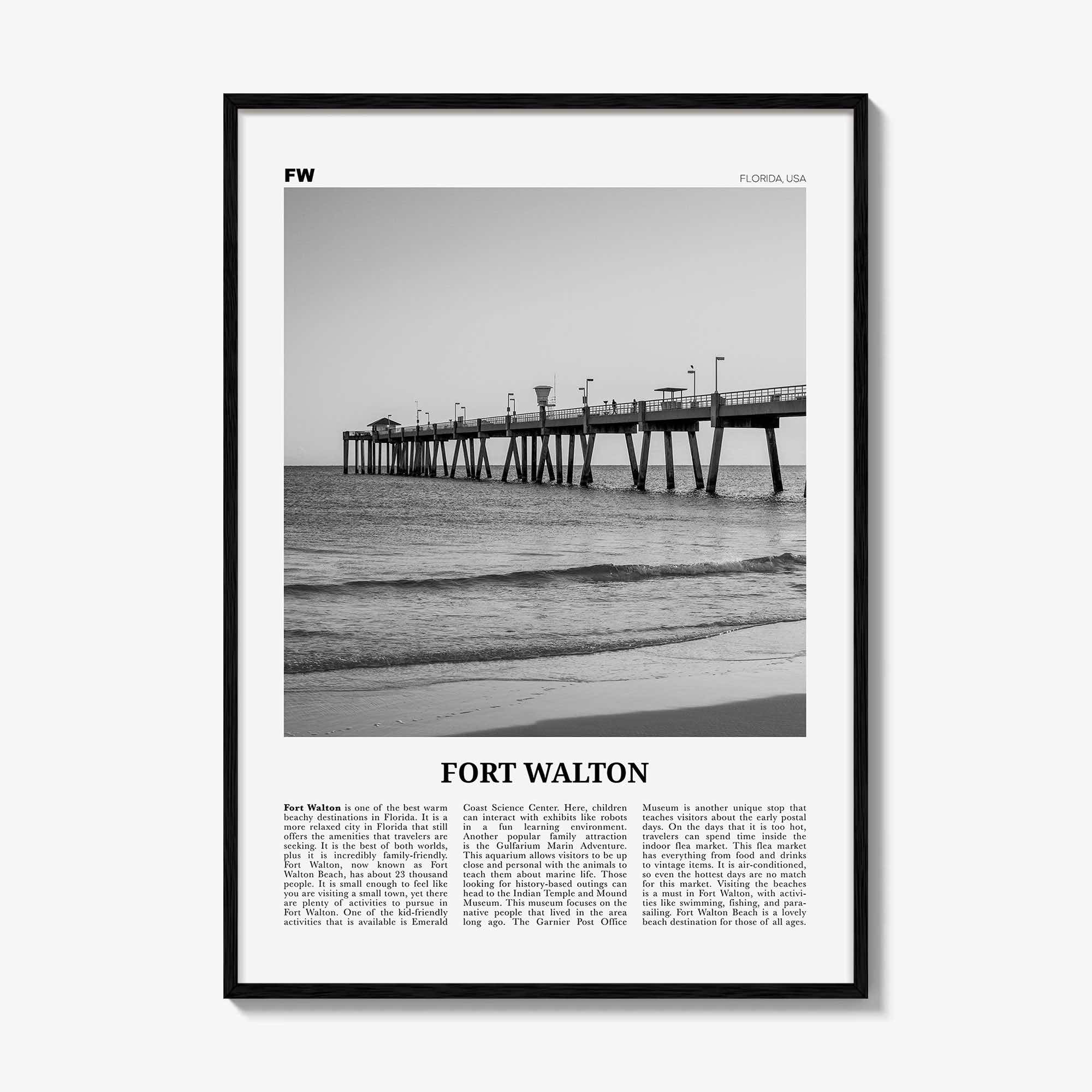 Fort Walton Print Black and White No 2, Fort Walton Wall Art, Fort Walton Poster, Fort Walton Photo, Fort Walton Wall Décor, United States