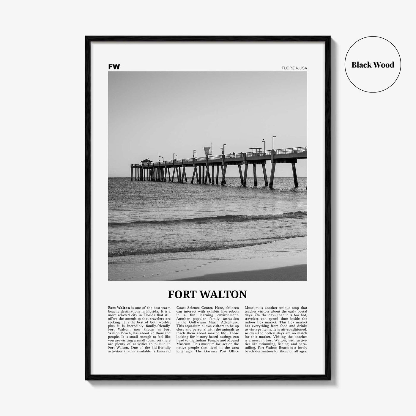 Fort Walton Print Black and White No 2, Fort Walton Wall Art, Fort Walton Poster, Fort Walton Photo, Fort Walton Wall Décor, United States