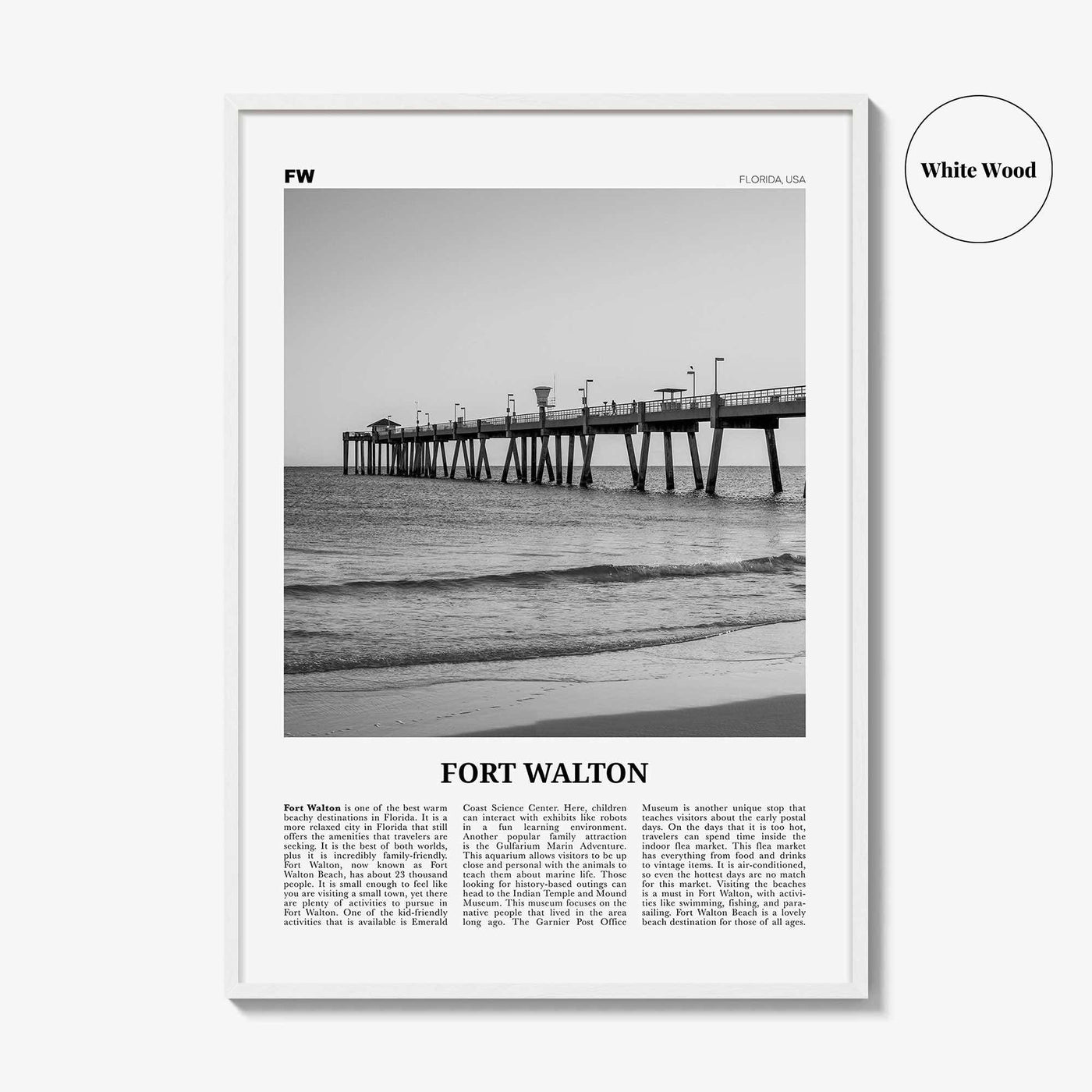 Fort Walton Print Black and White No 2, Fort Walton Wall Art, Fort Walton Poster, Fort Walton Photo, Fort Walton Wall Décor, United States