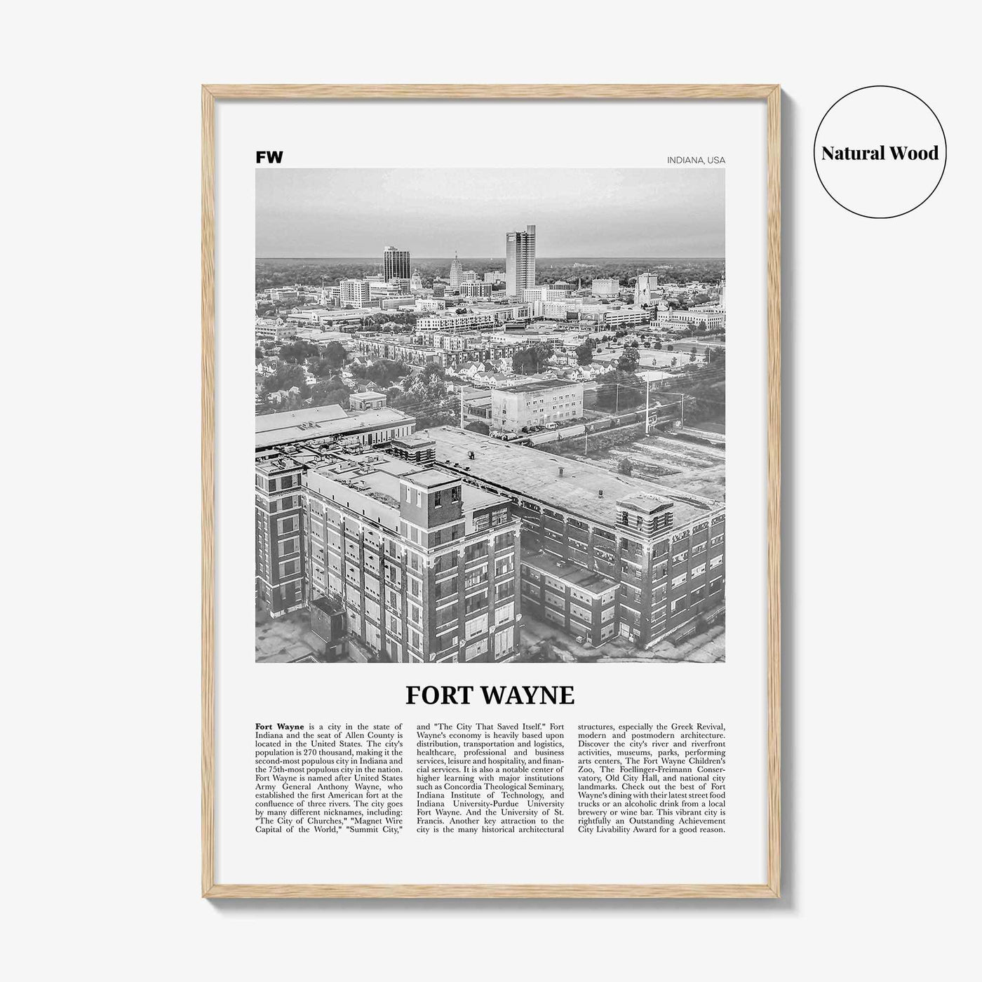 Fort Wayne Print Black and White No 1, Fort Wayne Wall Art, Fort Wayne Poster, Fort Wayne Photo, Indiana, USA, United States, America