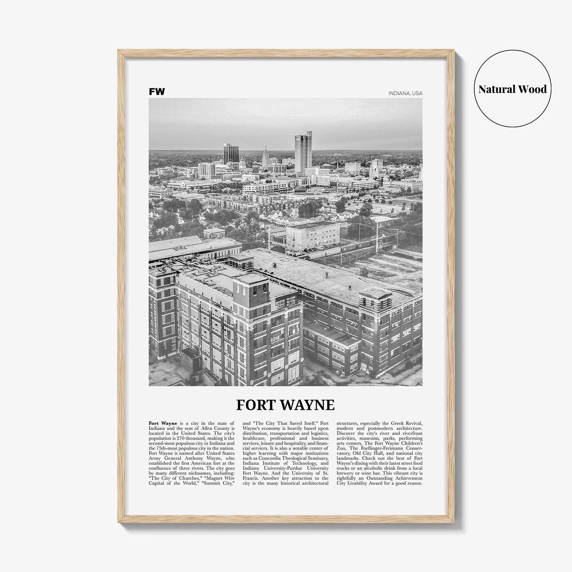 Fort Wayne Print Black and White No 1, Fort Wayne Wall Art, Fort Wayne Poster, Fort Wayne Photo, Indiana, USA, United States, America