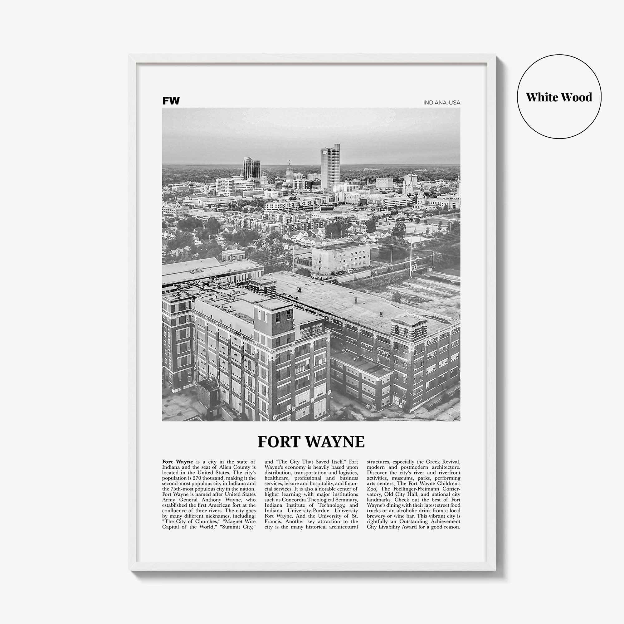 Fort Wayne Print Black and White No 1, Fort Wayne Wall Art, Fort Wayne Poster, Fort Wayne Photo, Indiana, USA, United States, America