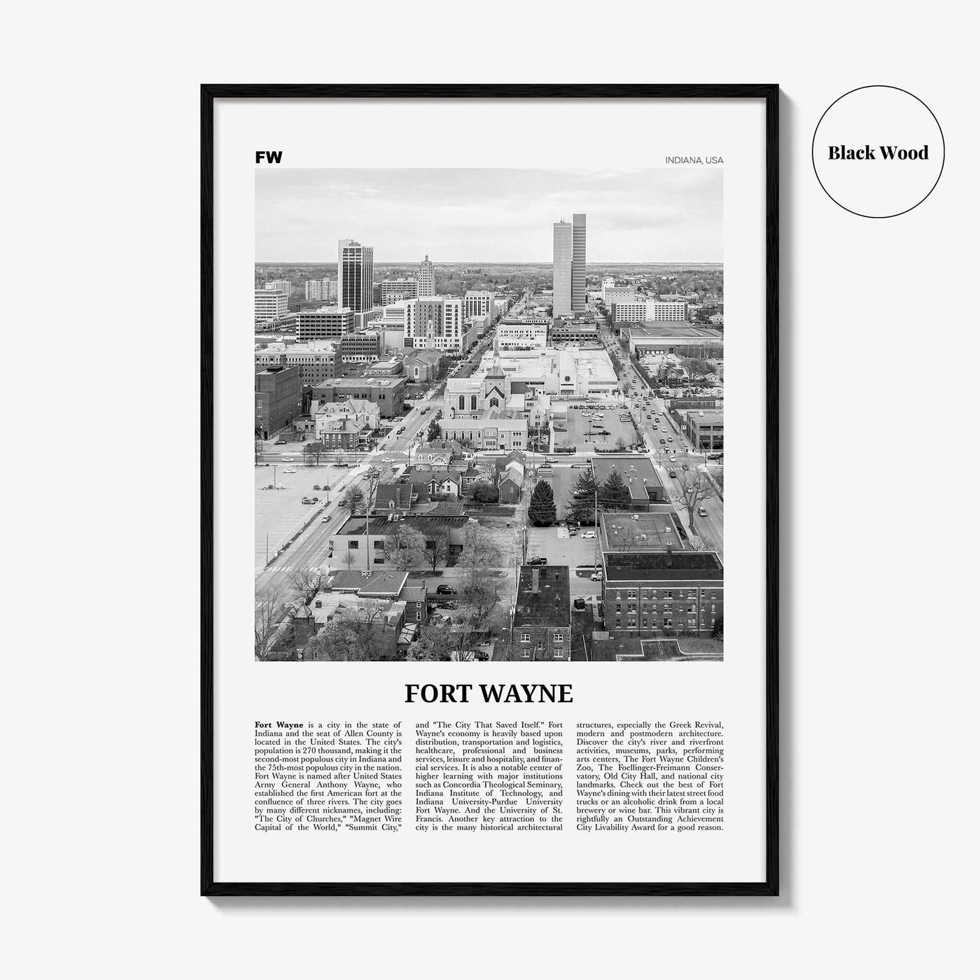 Fort Wayne Print Black and White No 2, Fort Wayne Wall Art, Fort Wayne Poster, Fort Wayne Photo, Indiana, USA, United States, North America