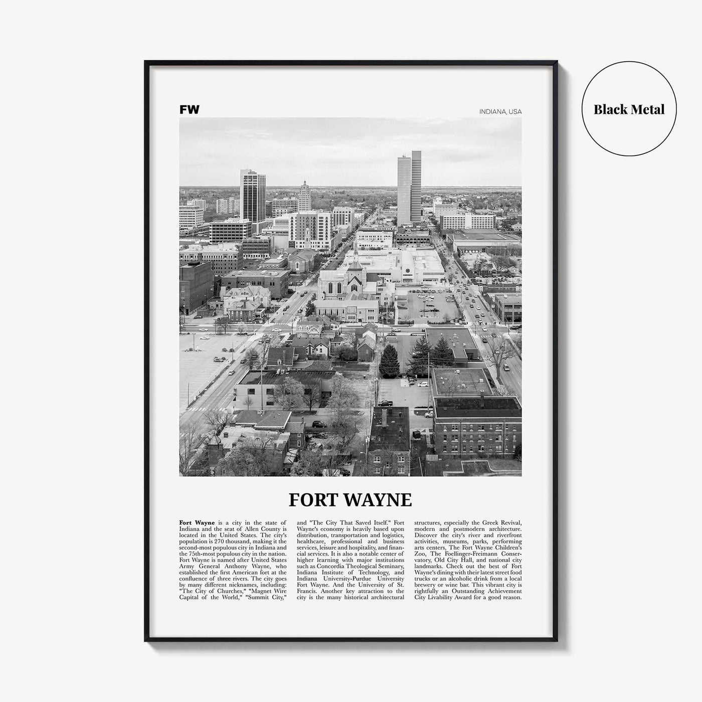 Fort Wayne Print Black and White No 2, Fort Wayne Wall Art, Fort Wayne Poster, Fort Wayne Photo, Indiana, USA, United States, North America