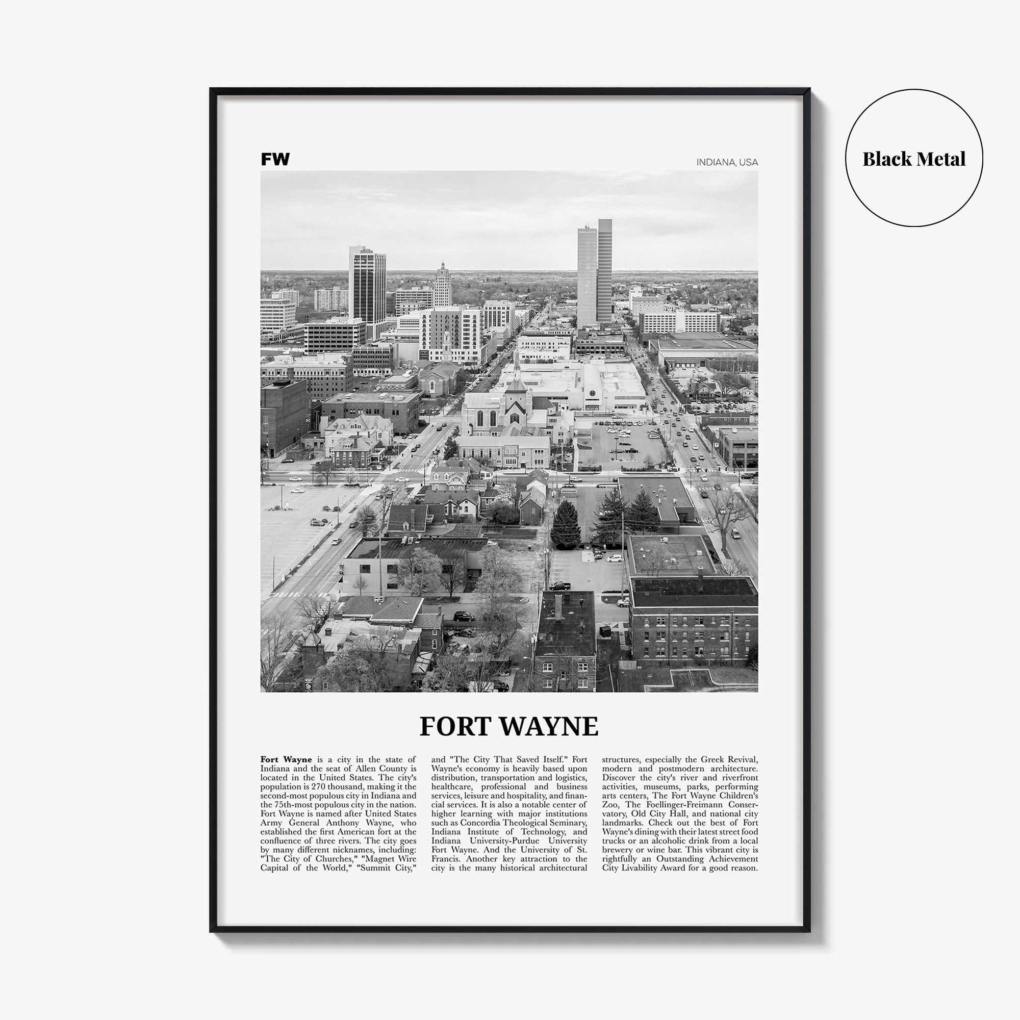 Fort Wayne Print Black and White No 2, Fort Wayne Wall Art, Fort Wayne Poster, Fort Wayne Photo, Indiana, USA, United States, North America