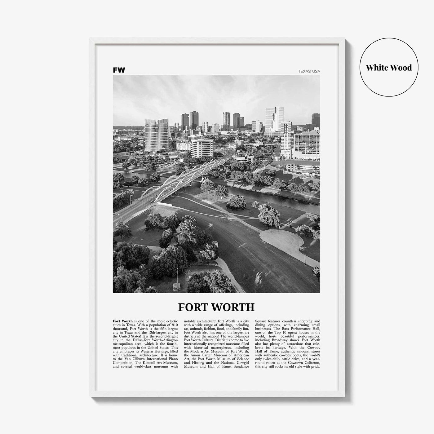 Fort Worth Print Black and White No 1, Fort Worth Wall Art, Fort Worth Poster, Fort Worth Photo, Texas, USA, United States, North America