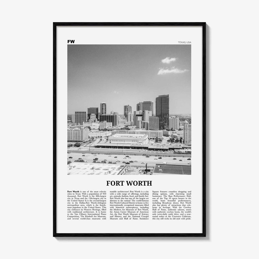 Fort Worth Print Black and White No 2, Fort Worth Wall Art, Fort Worth Poster, Fort Worth Photo, Texas, USA, United States, North America