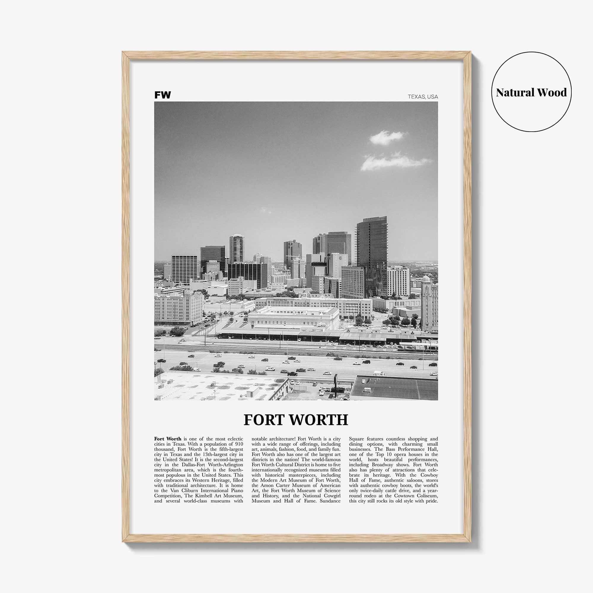 Fort Worth Print Black and White No 2, Fort Worth Wall Art, Fort Worth Poster, Fort Worth Photo, Texas, USA, United States, North America