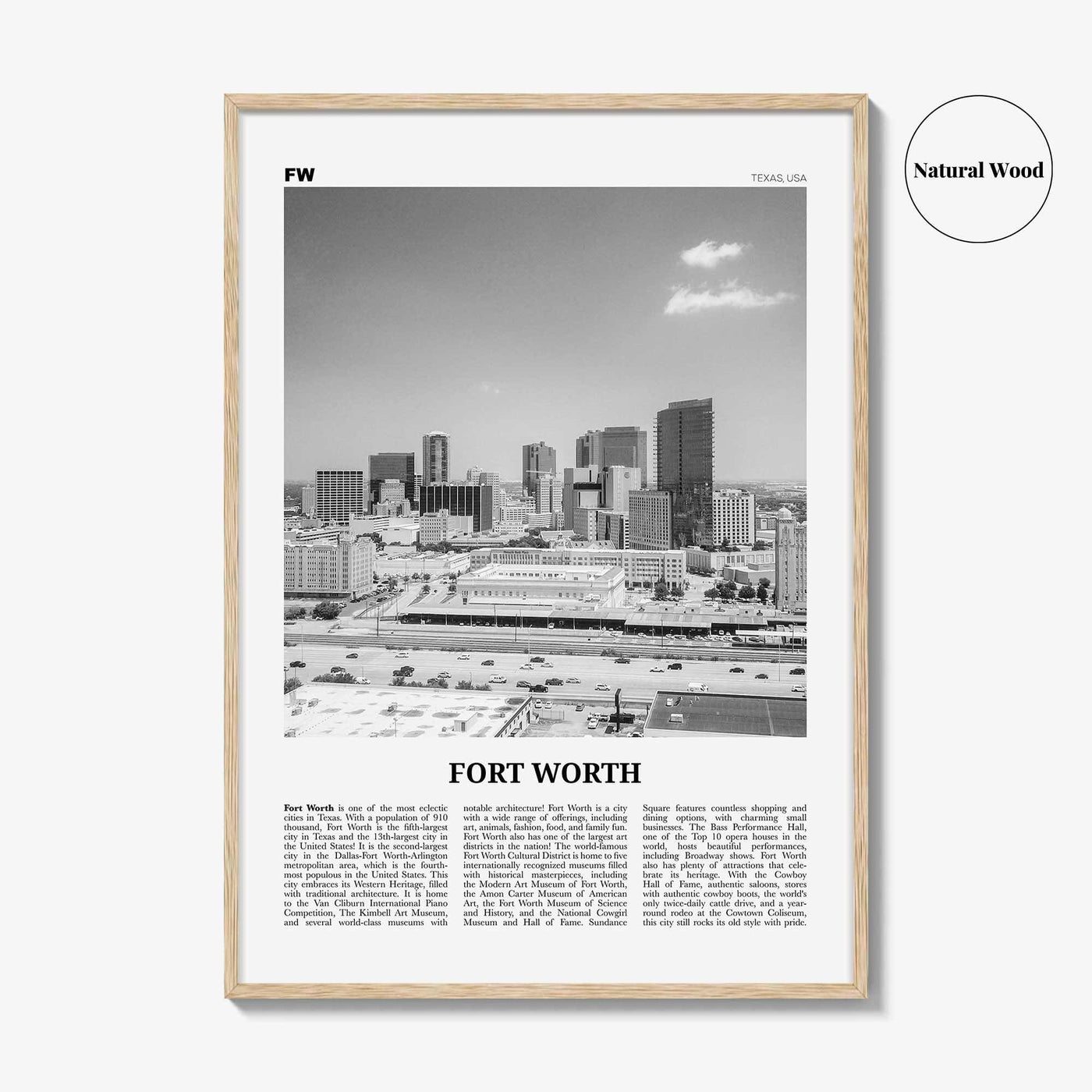 Fort Worth Print Black and White No 2, Fort Worth Wall Art, Fort Worth Poster, Fort Worth Photo, Texas, USA, United States, North America