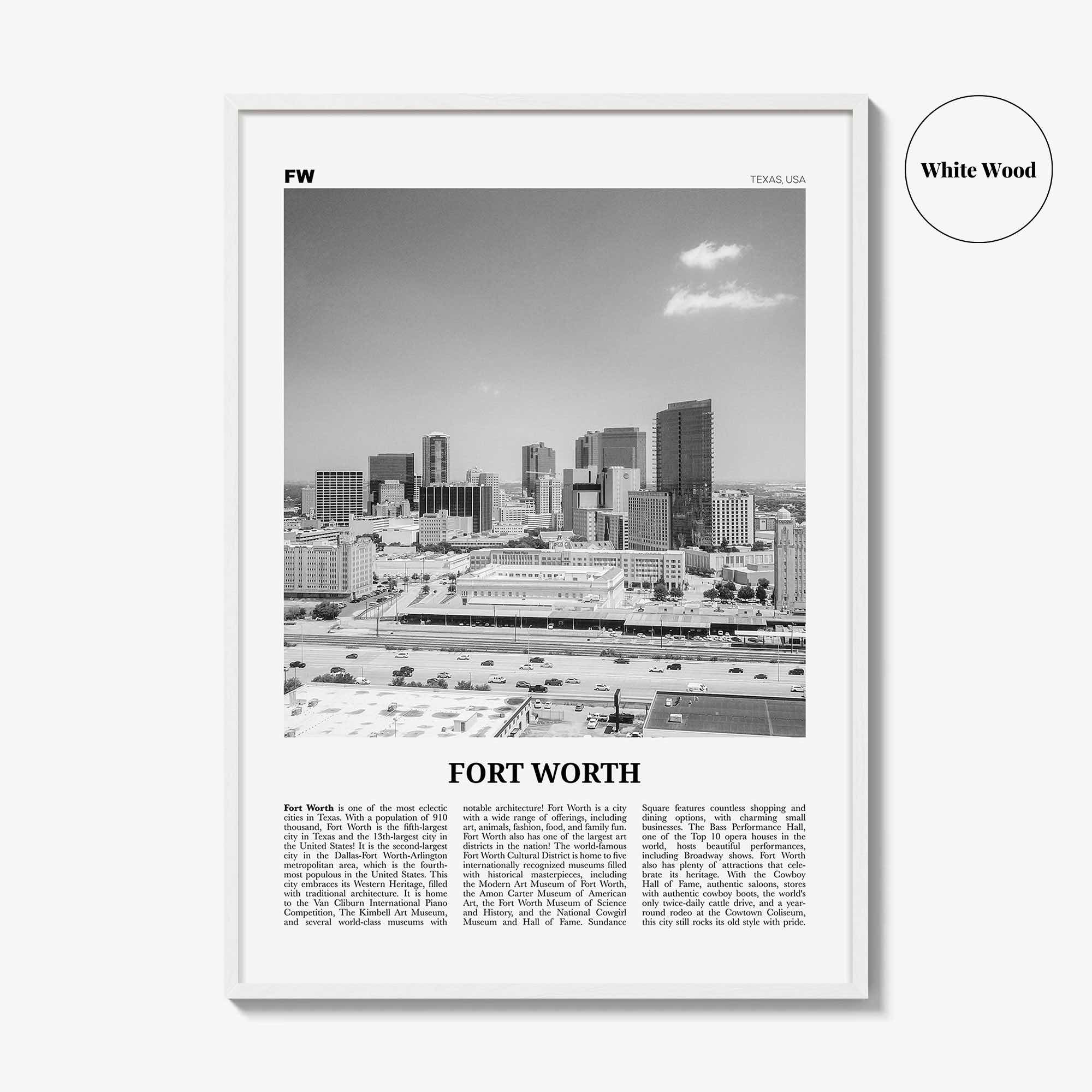 Fort Worth Print Black and White No 2, Fort Worth Wall Art, Fort Worth Poster, Fort Worth Photo, Texas, USA, United States, North America