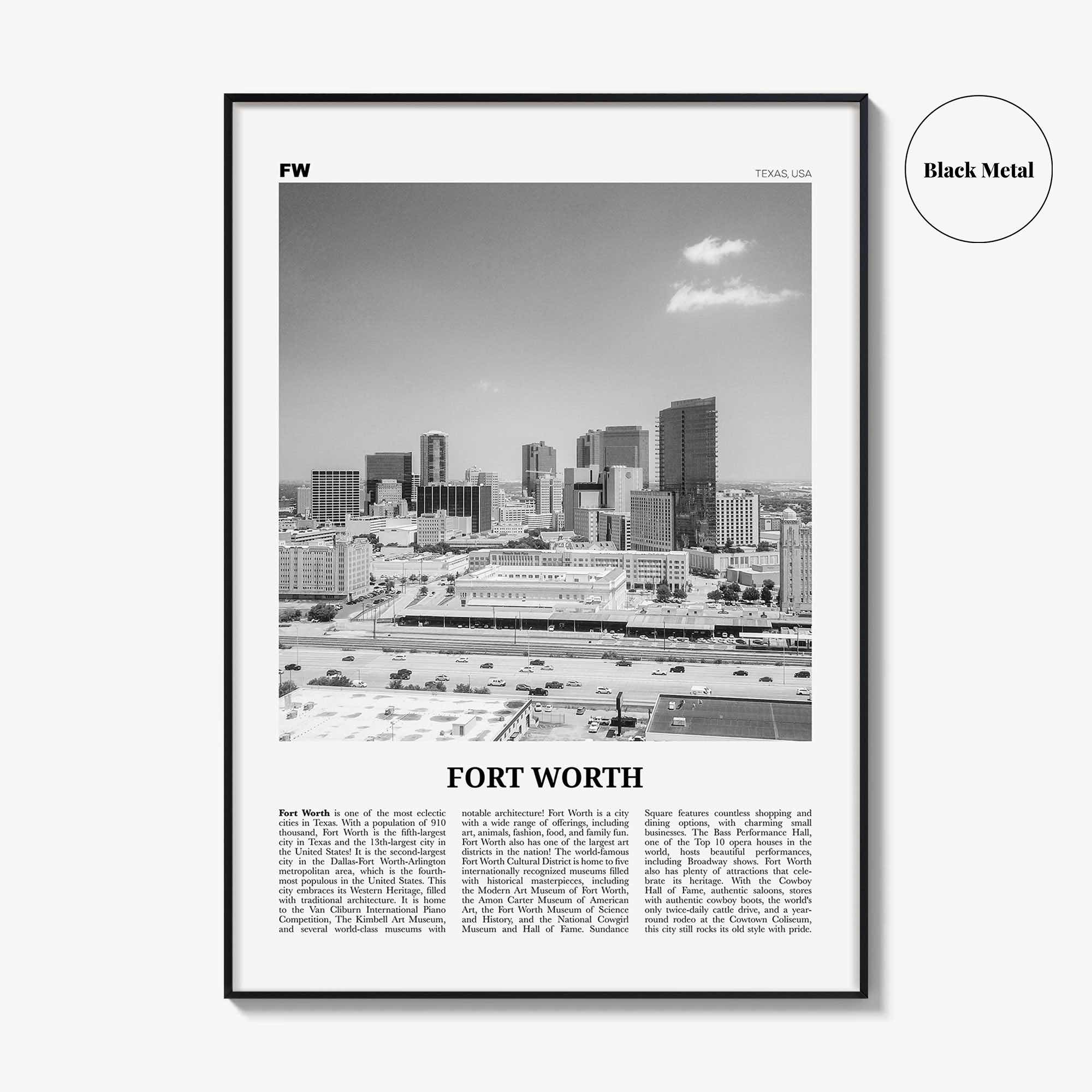 Fort Worth Print Black and White No 2, Fort Worth Wall Art, Fort Worth Poster, Fort Worth Photo, Texas, USA, United States, North America