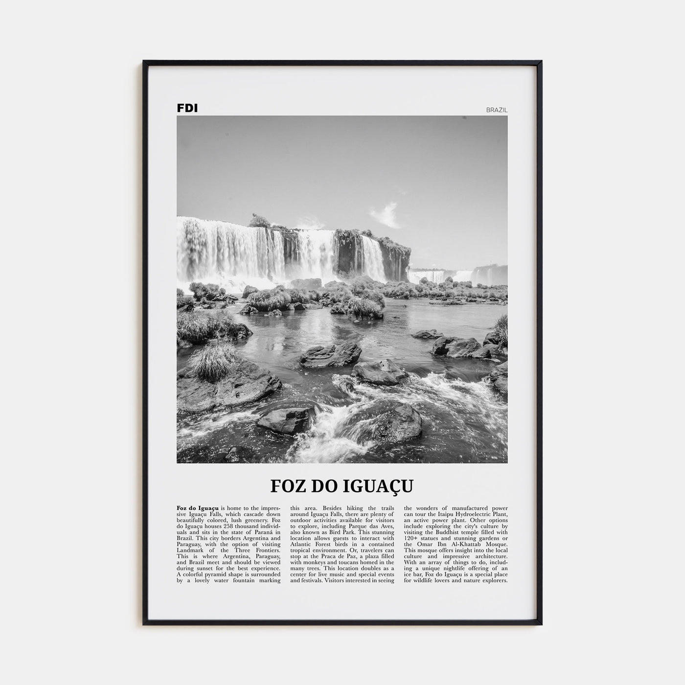 Foz do Iguaçu Travel B&W Poster