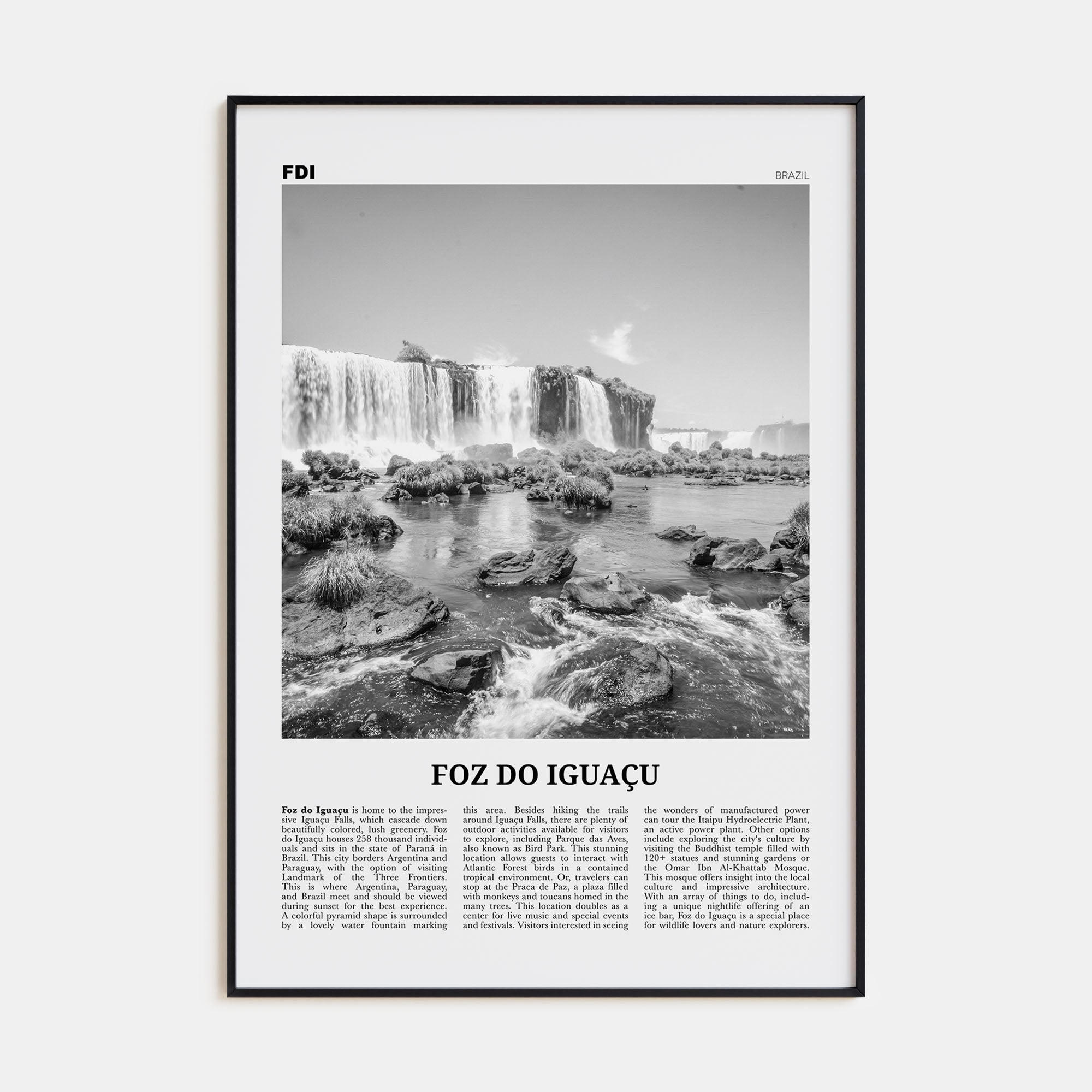 Foz do Iguaçu Travel B&W Poster