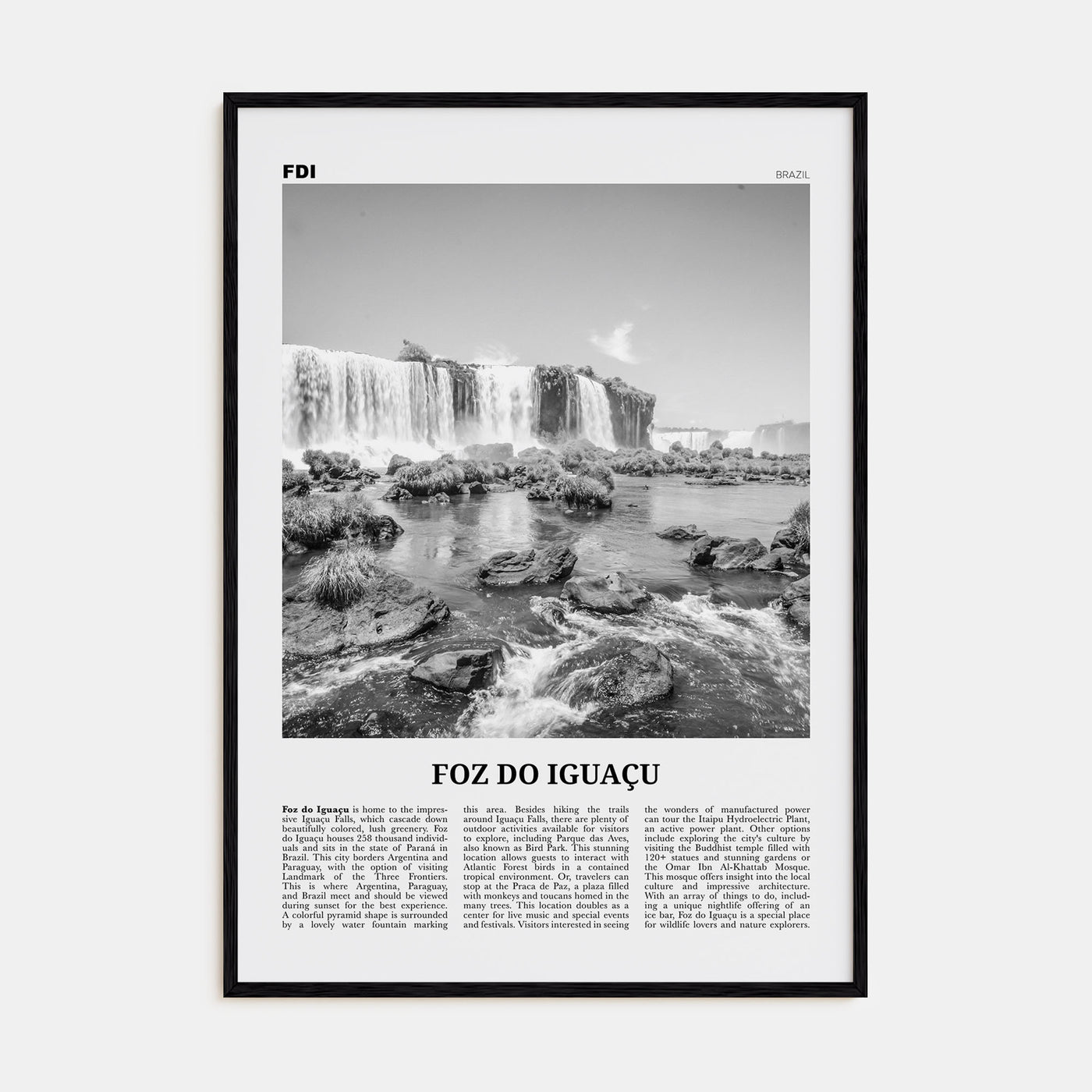Foz do Iguaçu Travel B&W Poster