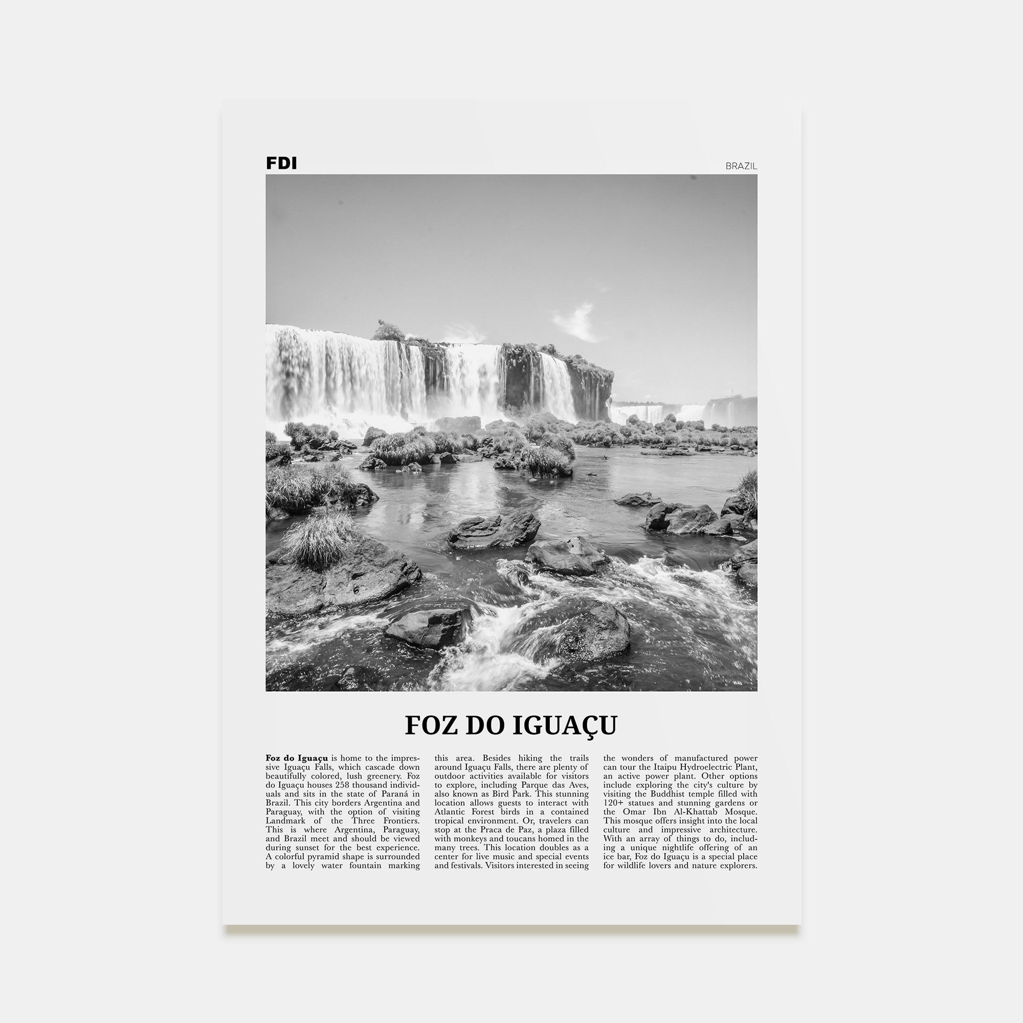 Foz do Iguaçu Travel B&W Poster