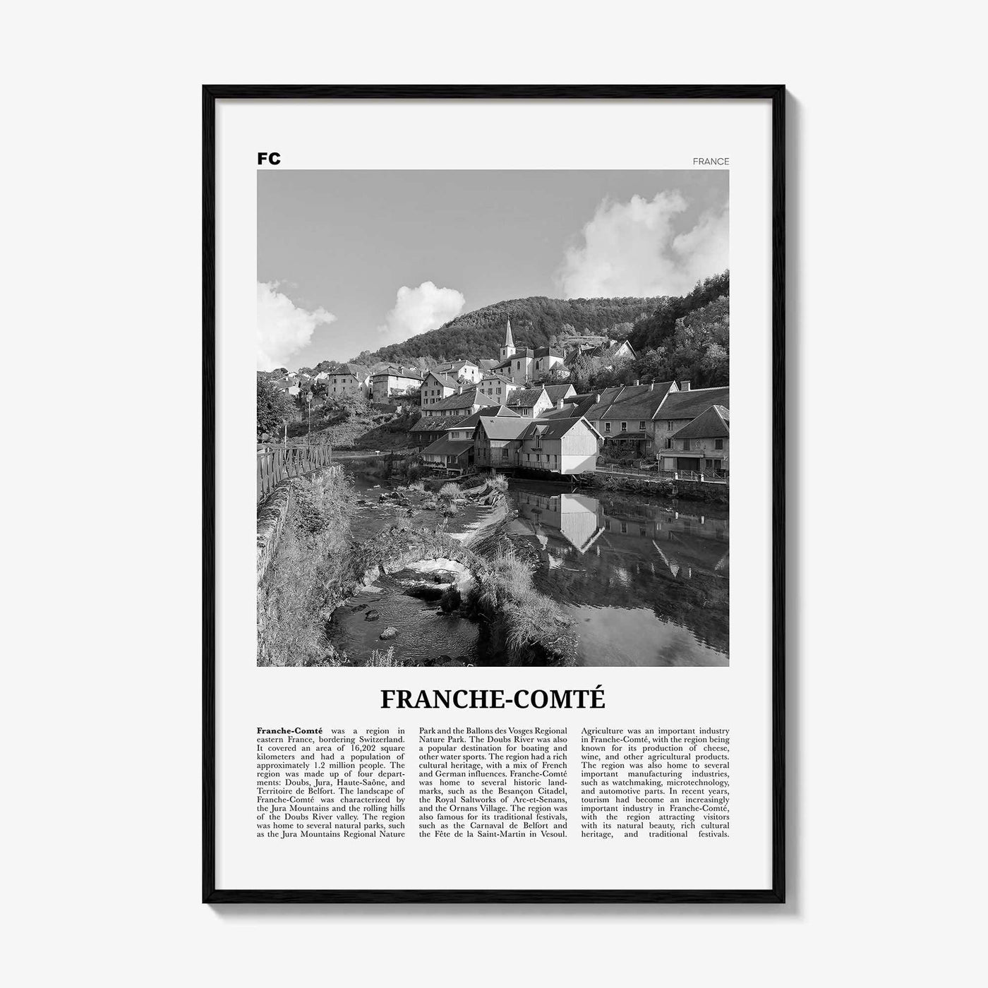 Franche Comte Print Black and White, Franche-Comté Art, Franche-Comté Poster, Franche-Comté Photo, Franche-Comté Décor, Franche-Comté Map