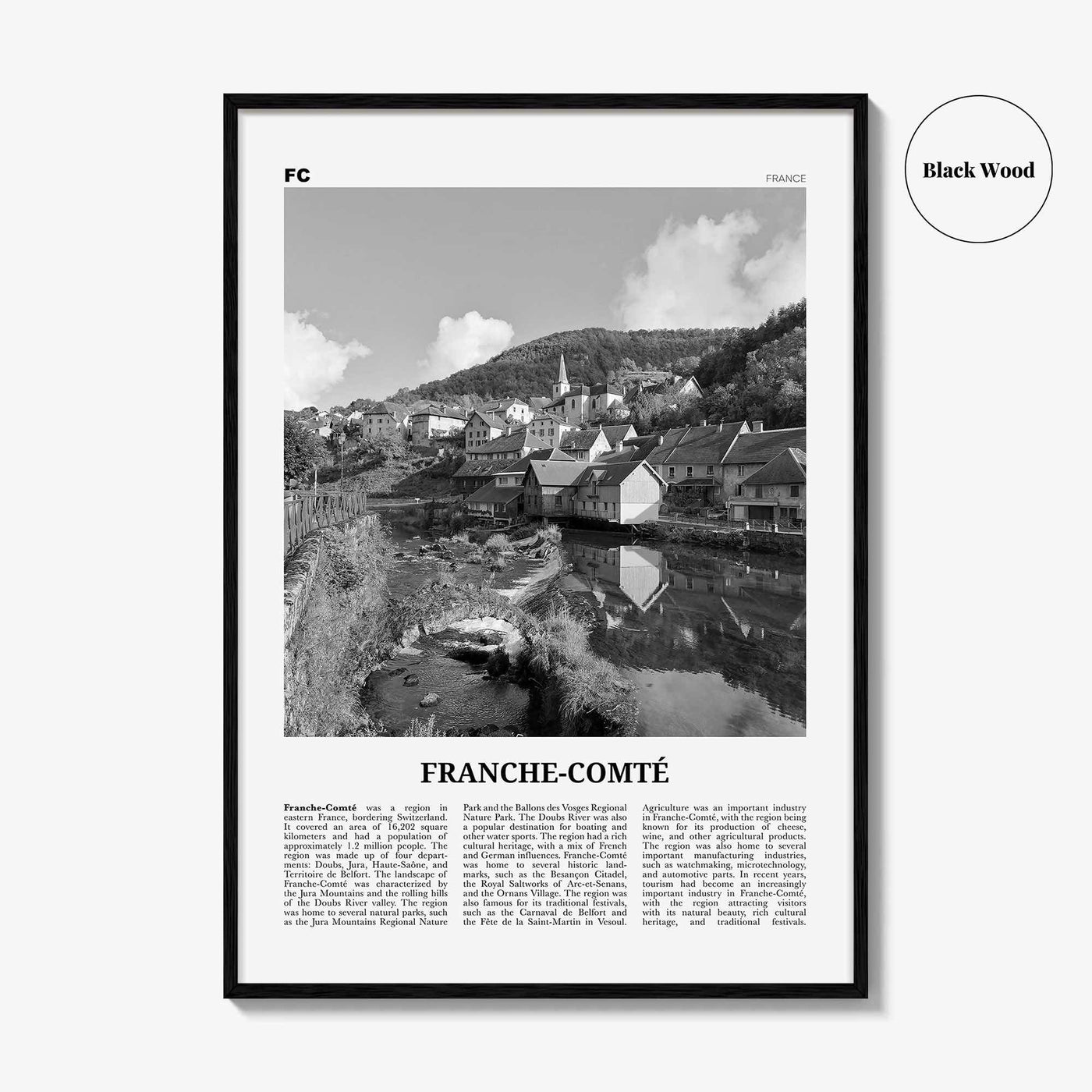 Franche Comte Print Black and White, Franche-Comté Art, Franche-Comté Poster, Franche-Comté Photo, Franche-Comté Décor, Franche-Comté Map