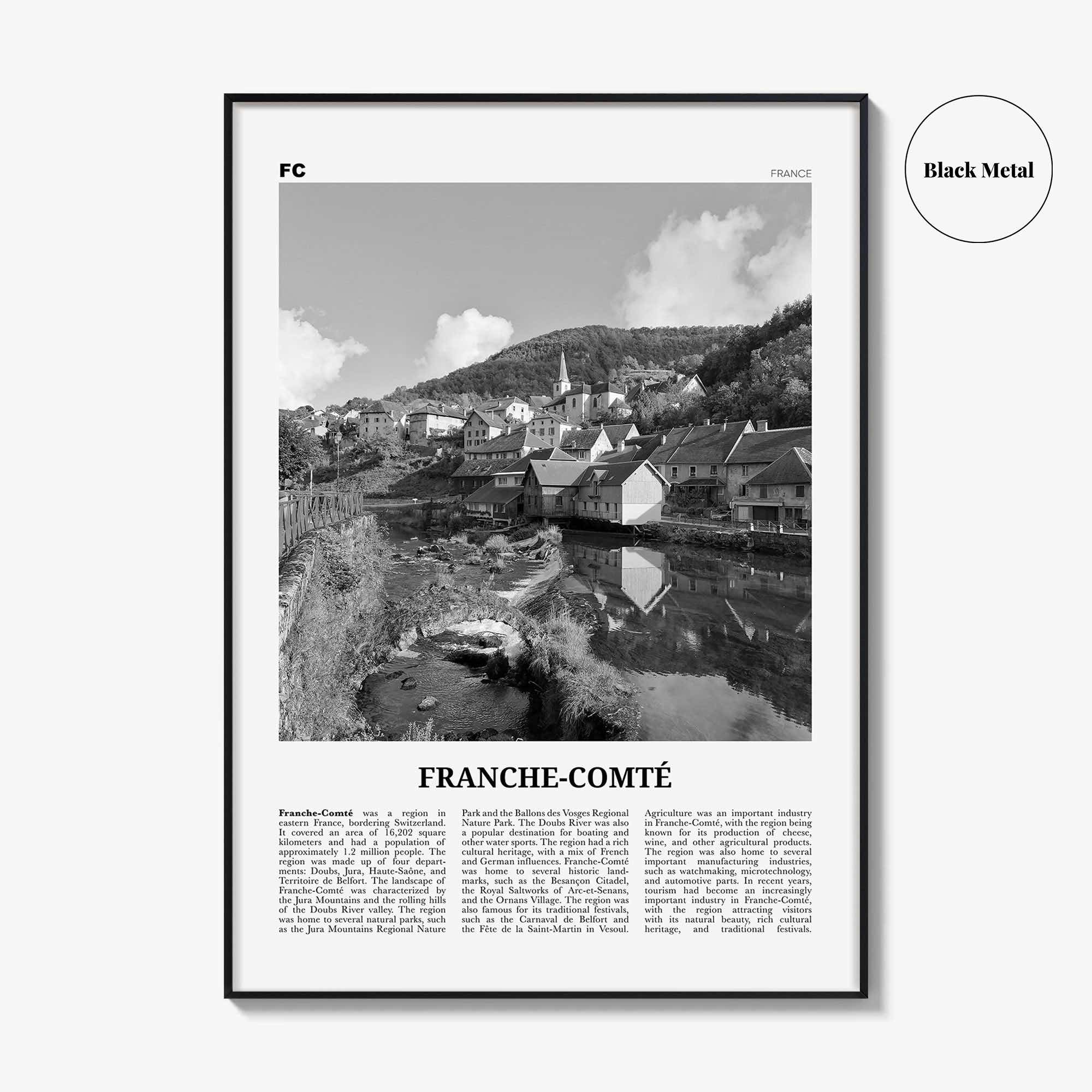Franche Comte Print Black and White, Franche-Comté Art, Franche-Comté Poster, Franche-Comté Photo, Franche-Comté Décor, Franche-Comté Map