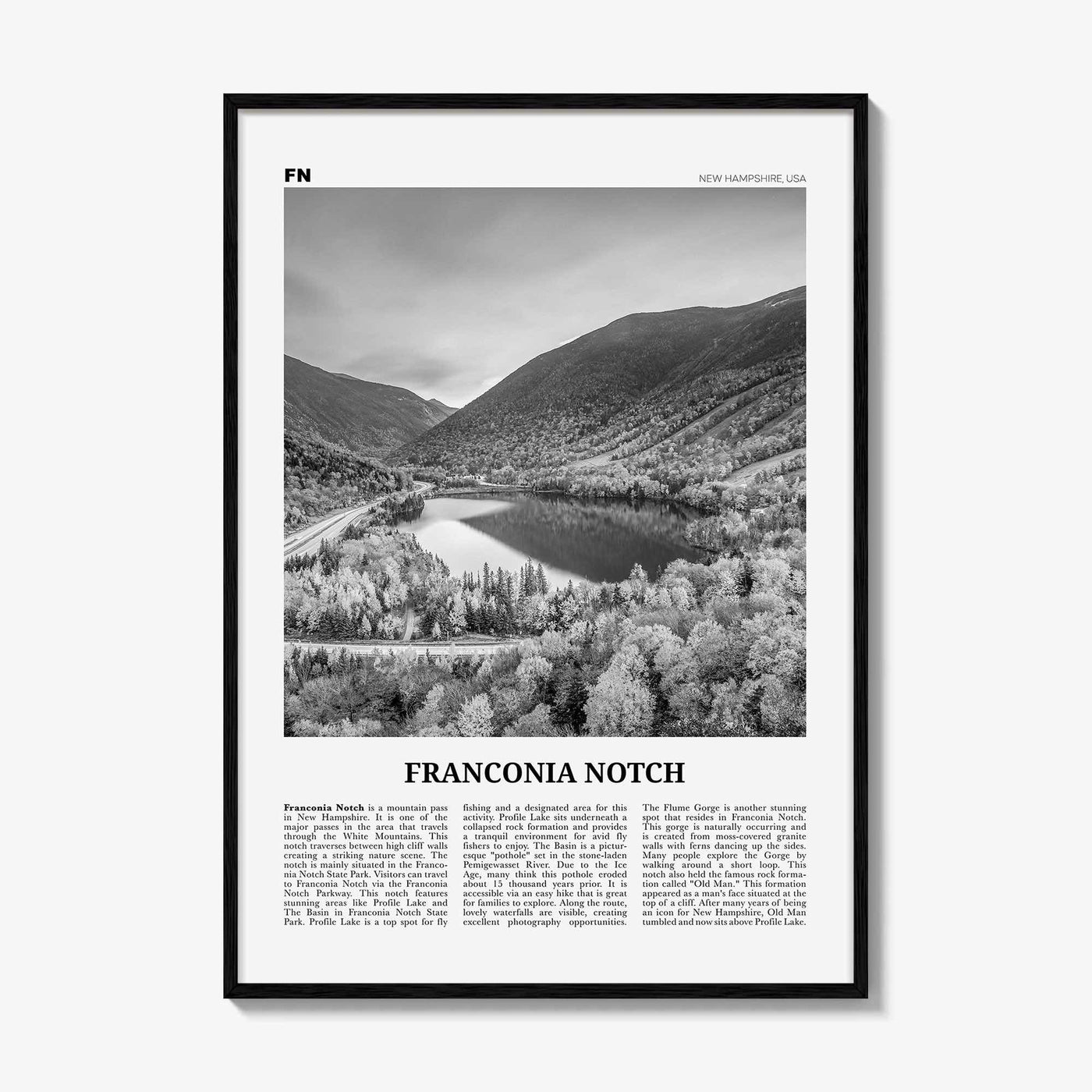 Franconia Notch Print Black and White, Franconia Notch Wall Art, Franconia Notch Poster, Franconia Notch Photo, New Hampshire, USA