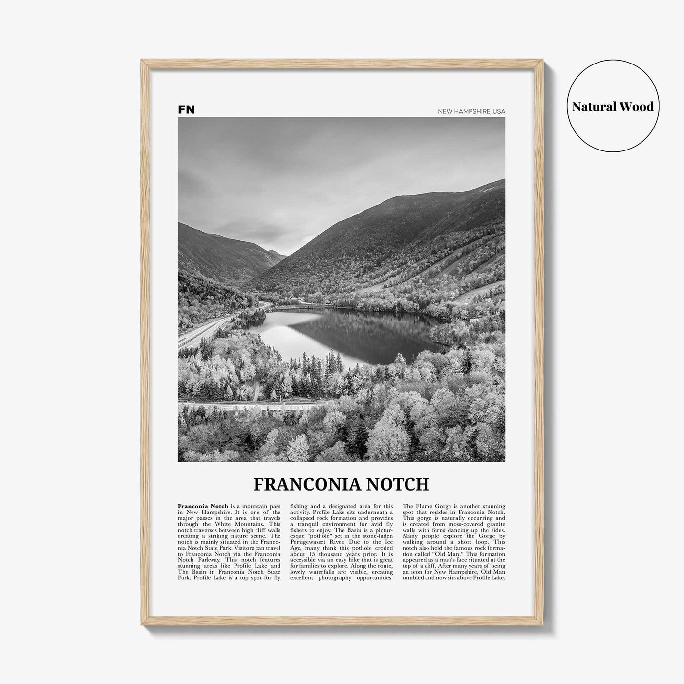 Franconia Notch Print Black and White, Franconia Notch Wall Art, Franconia Notch Poster, Franconia Notch Photo, New Hampshire, USA