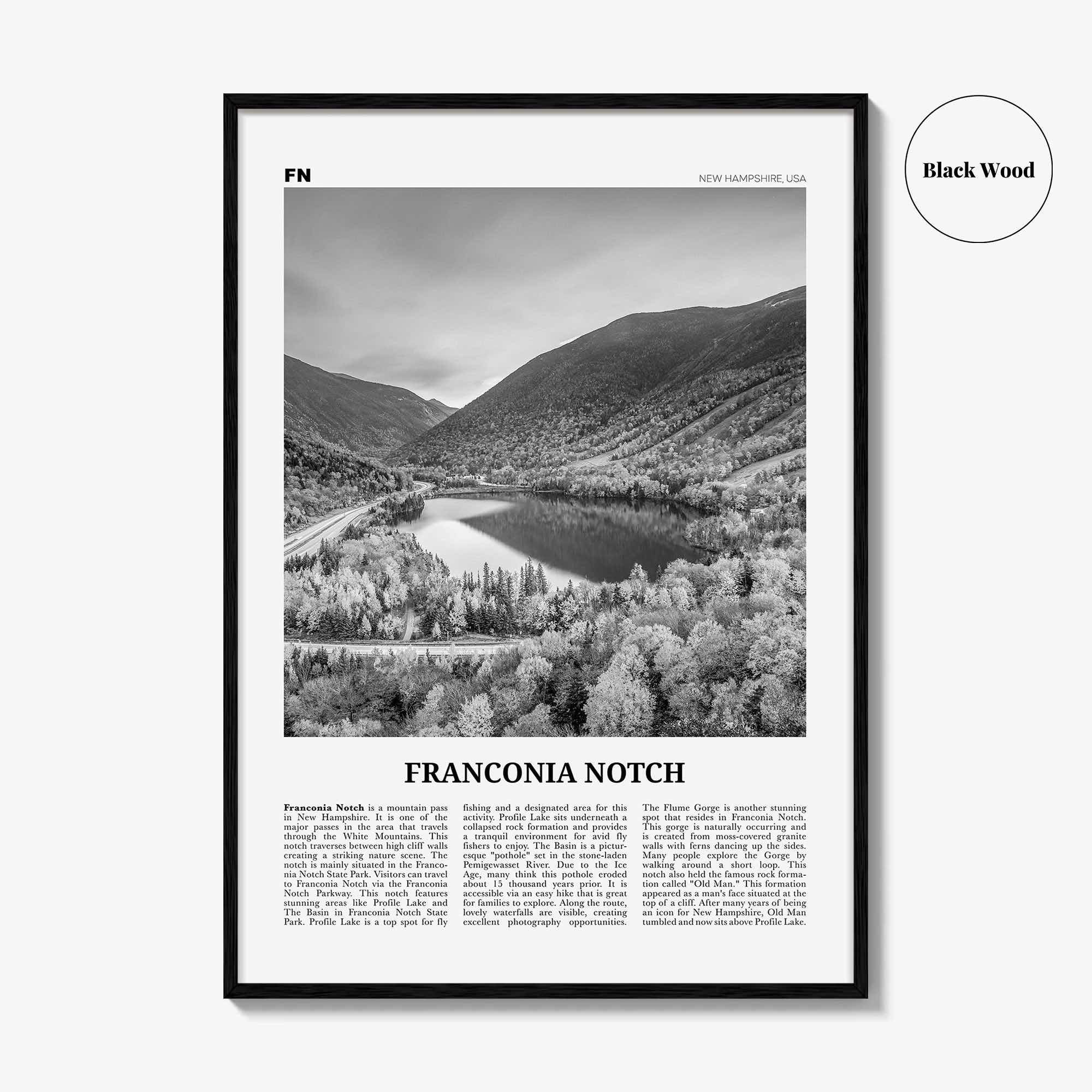 Franconia Notch Print Black and White, Franconia Notch Wall Art, Franconia Notch Poster, Franconia Notch Photo, New Hampshire, USA