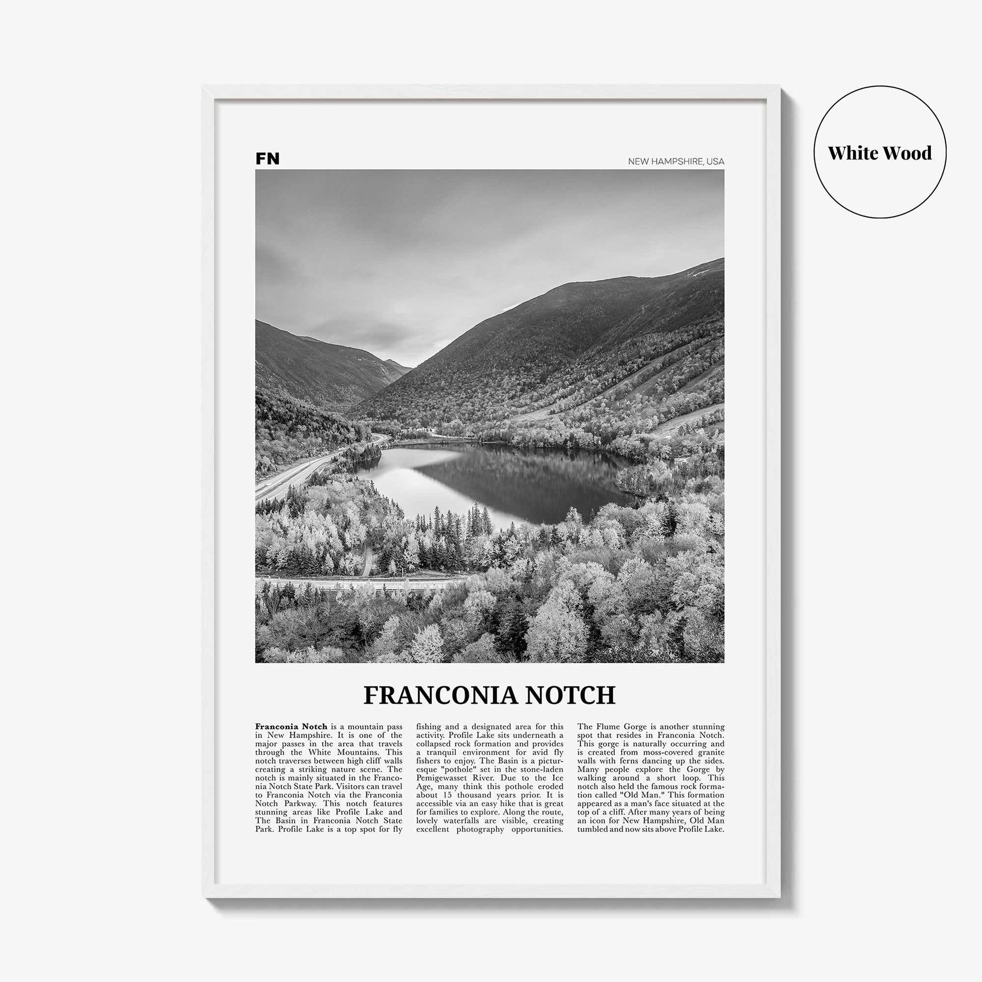 Franconia Notch Print Black and White, Franconia Notch Wall Art, Franconia Notch Poster, Franconia Notch Photo, New Hampshire, USA