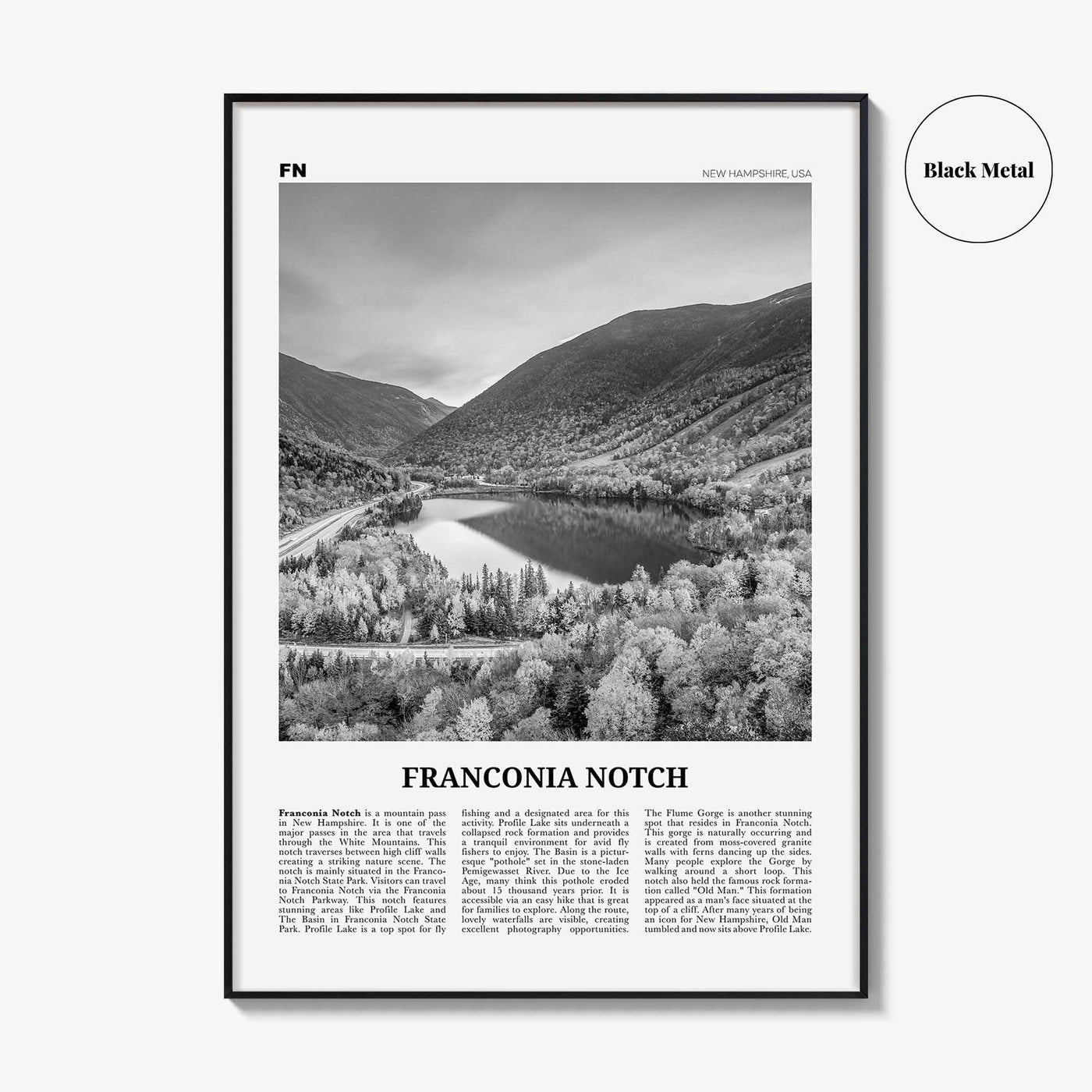 Franconia Notch Print Black and White, Franconia Notch Wall Art, Franconia Notch Poster, Franconia Notch Photo, New Hampshire, USA