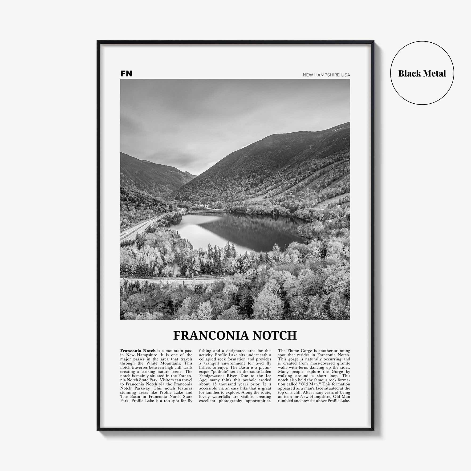 Franconia Notch Print Black and White, Franconia Notch Wall Art, Franconia Notch Poster, Franconia Notch Photo, New Hampshire, USA