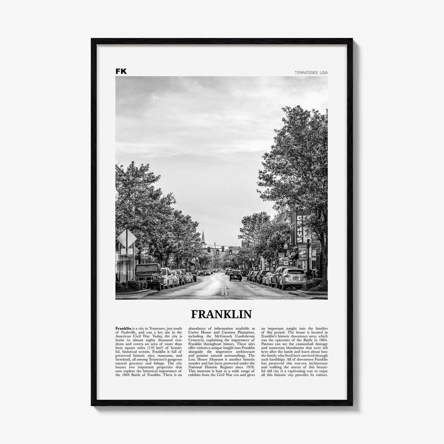 Franklin Print Black and White, Franklin Wall Art, Franklin Poster, Franklin Photo, Franklin Map, Tennessee, USA, United States