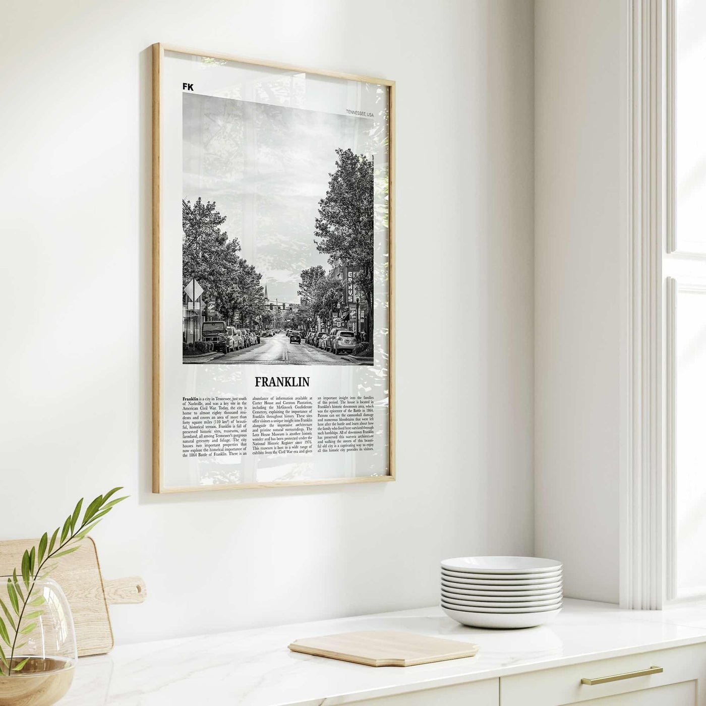 Franklin Print Black and White, Franklin Wall Art, Franklin Poster, Franklin Photo, Franklin Map, Tennessee, USA, United States