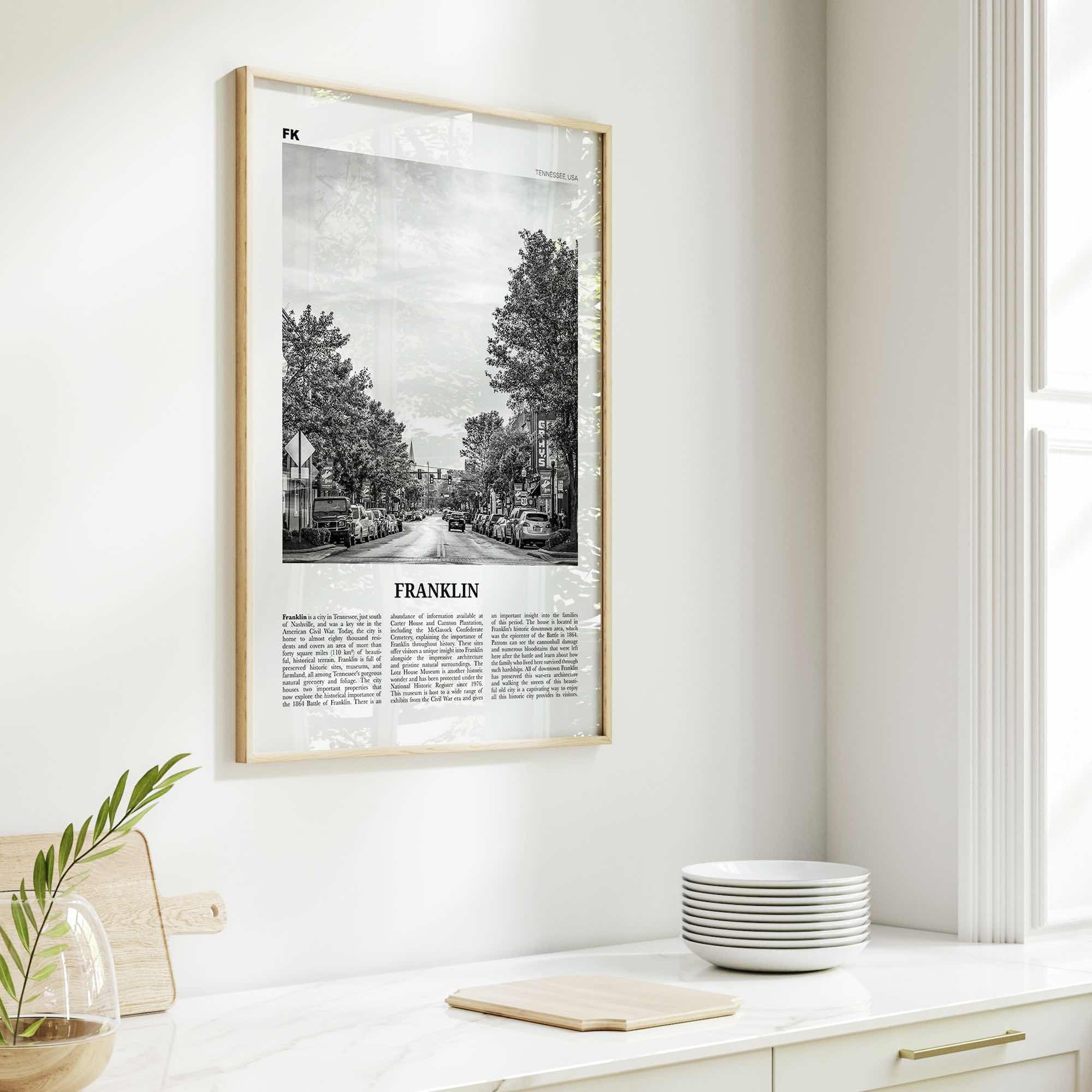 Franklin Print Black and White, Franklin Wall Art, Franklin Poster, Franklin Photo, Franklin Map, Tennessee, USA, United States