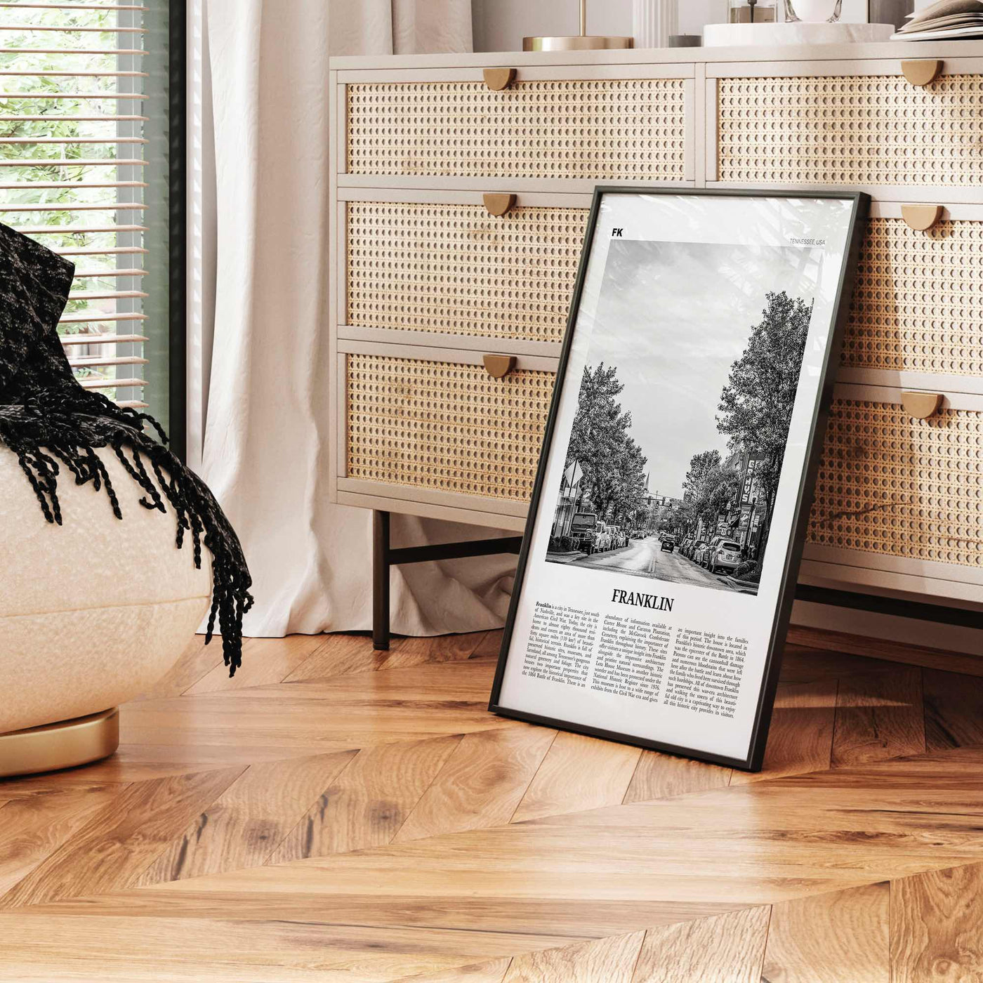 Franklin Print Black and White, Franklin Wall Art, Franklin Poster, Franklin Photo, Franklin Map, Tennessee, USA, United States