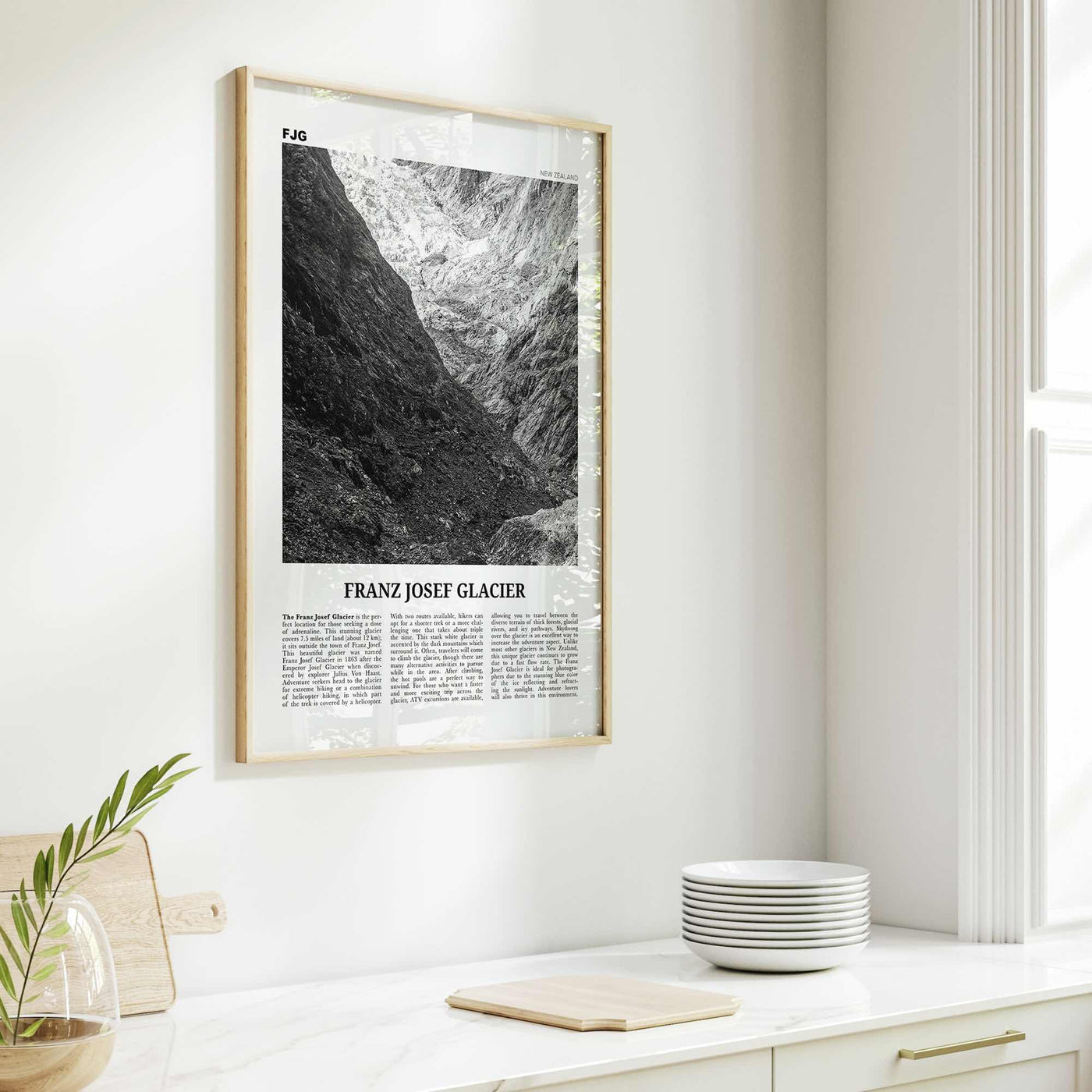 Franz Josef Glacier Print Black and White, Franz Josef Glacier Wall Art, Franz Josef Glacier Poster, Franz Josef Glacier Photo, New Zealand