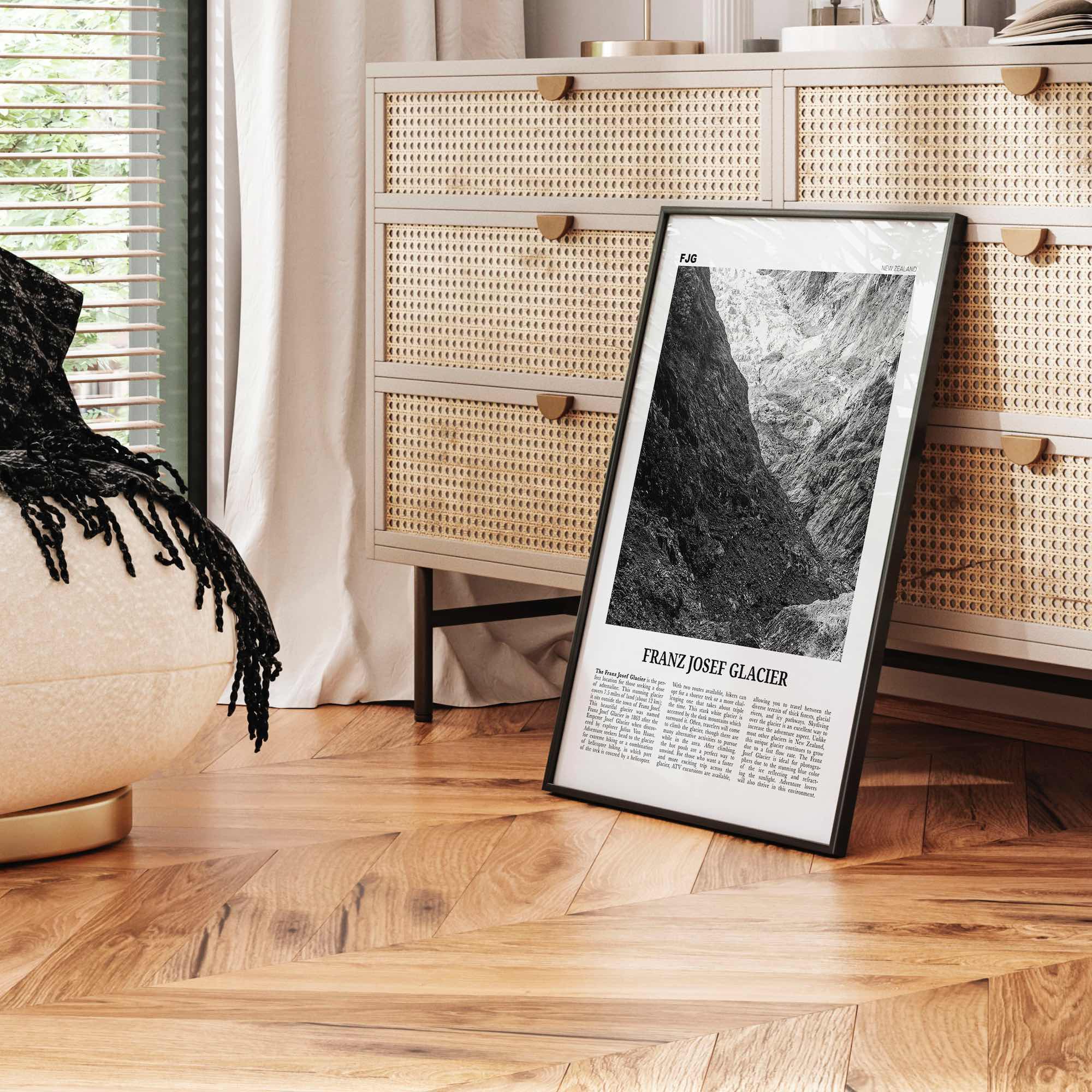 Franz Josef Glacier Print Black and White, Franz Josef Glacier Wall Art, Franz Josef Glacier Poster, Franz Josef Glacier Photo, New Zealand