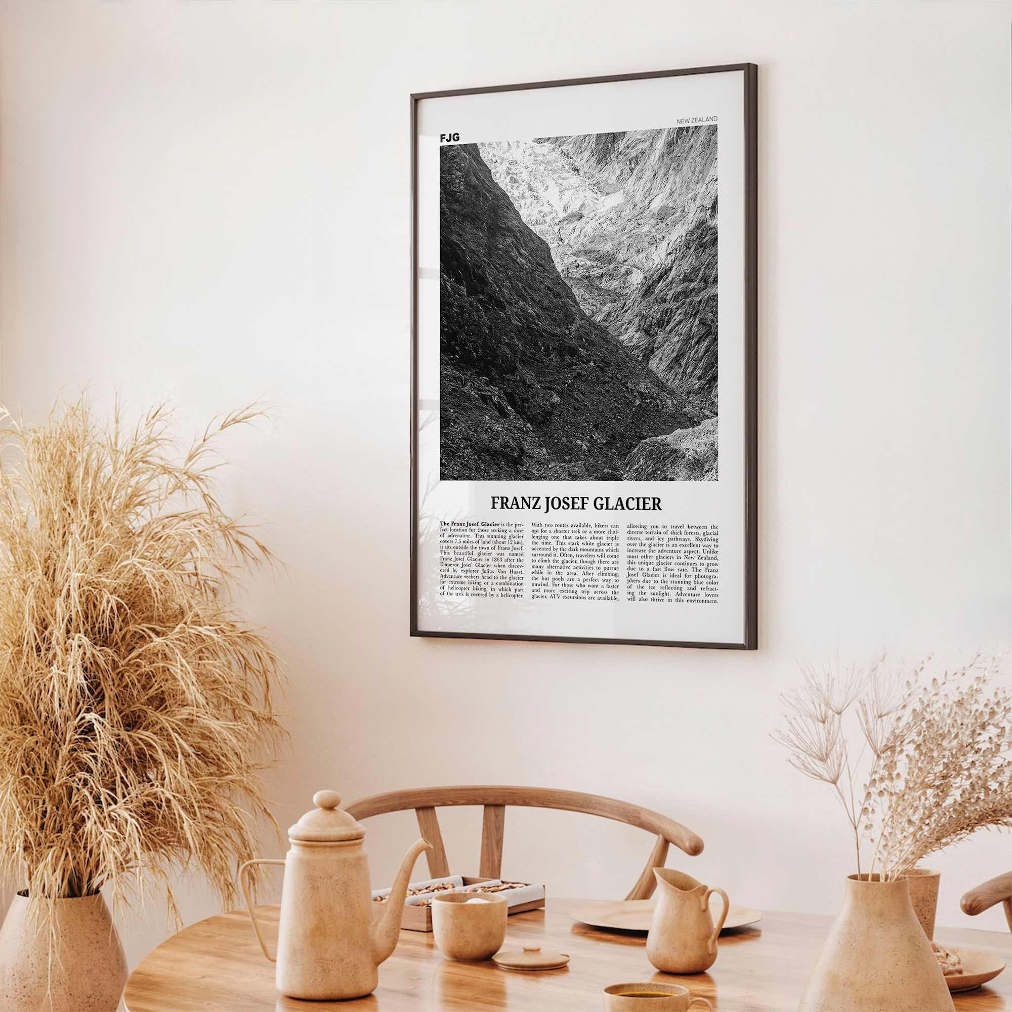Franz Josef Glacier Print Black and White, Franz Josef Glacier Wall Art, Franz Josef Glacier Poster, Franz Josef Glacier Photo, New Zealand