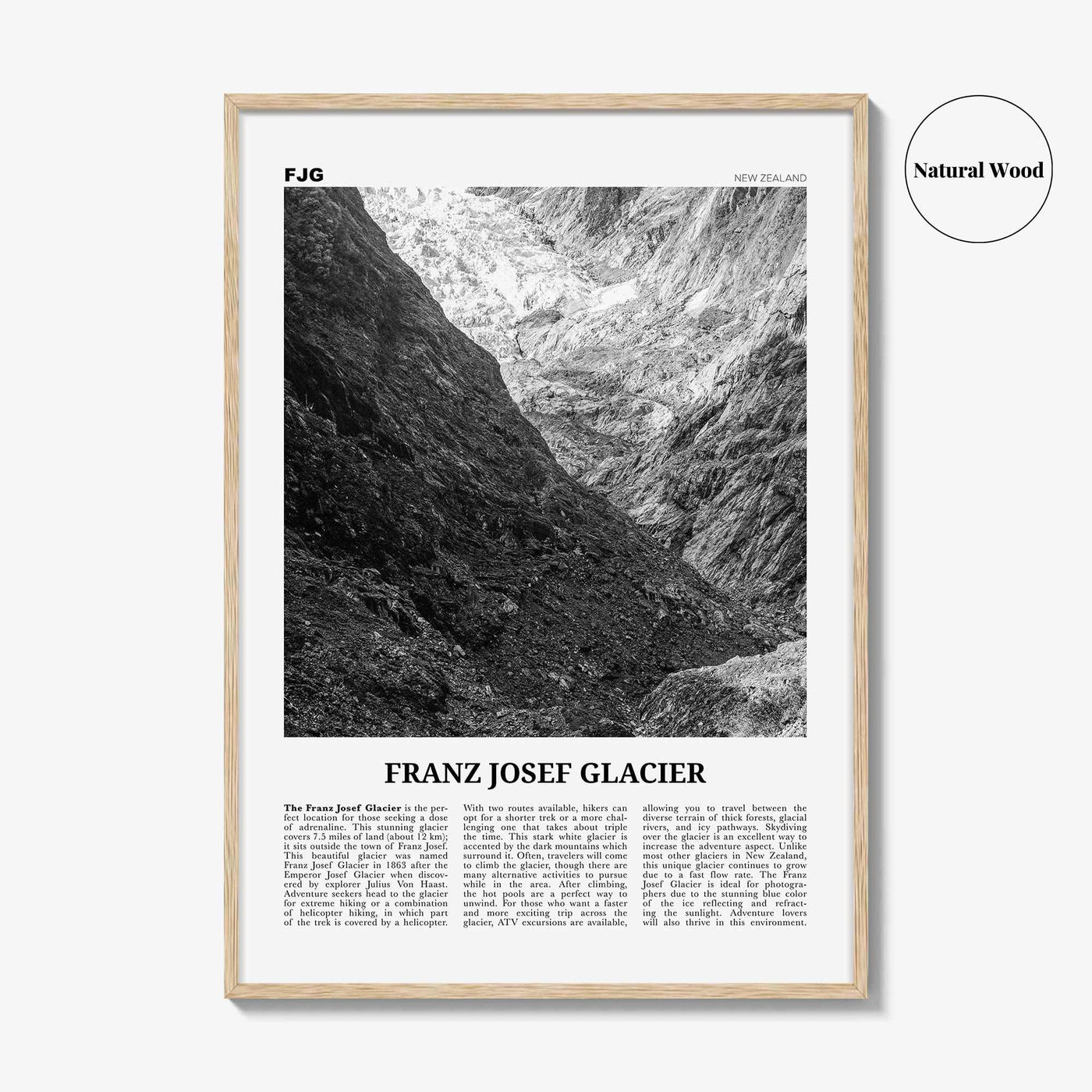 Franz Josef Glacier Print Black and White, Franz Josef Glacier Wall Art, Franz Josef Glacier Poster, Franz Josef Glacier Photo, New Zealand
