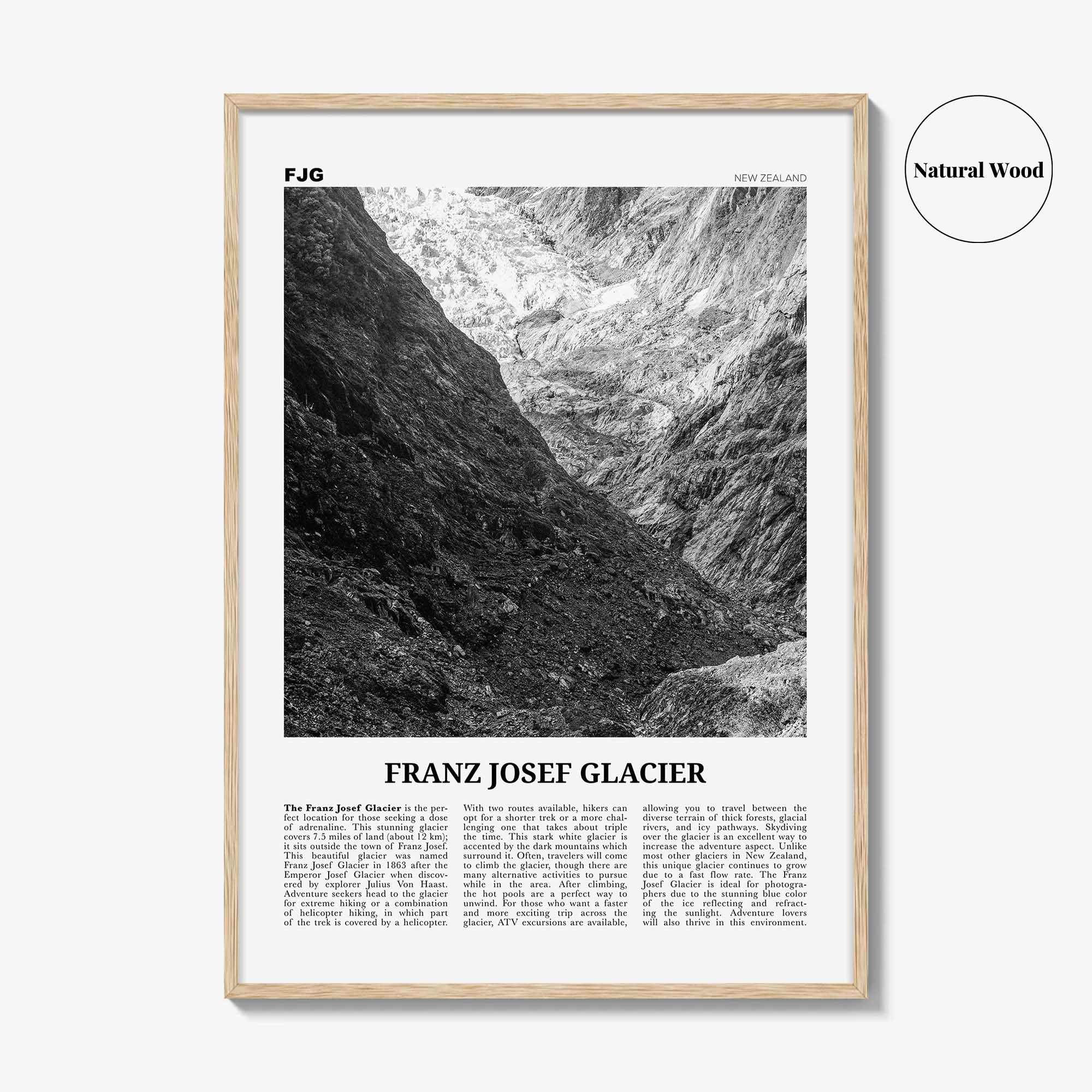 Franz Josef Glacier Print Black and White, Franz Josef Glacier Wall Art, Franz Josef Glacier Poster, Franz Josef Glacier Photo, New Zealand