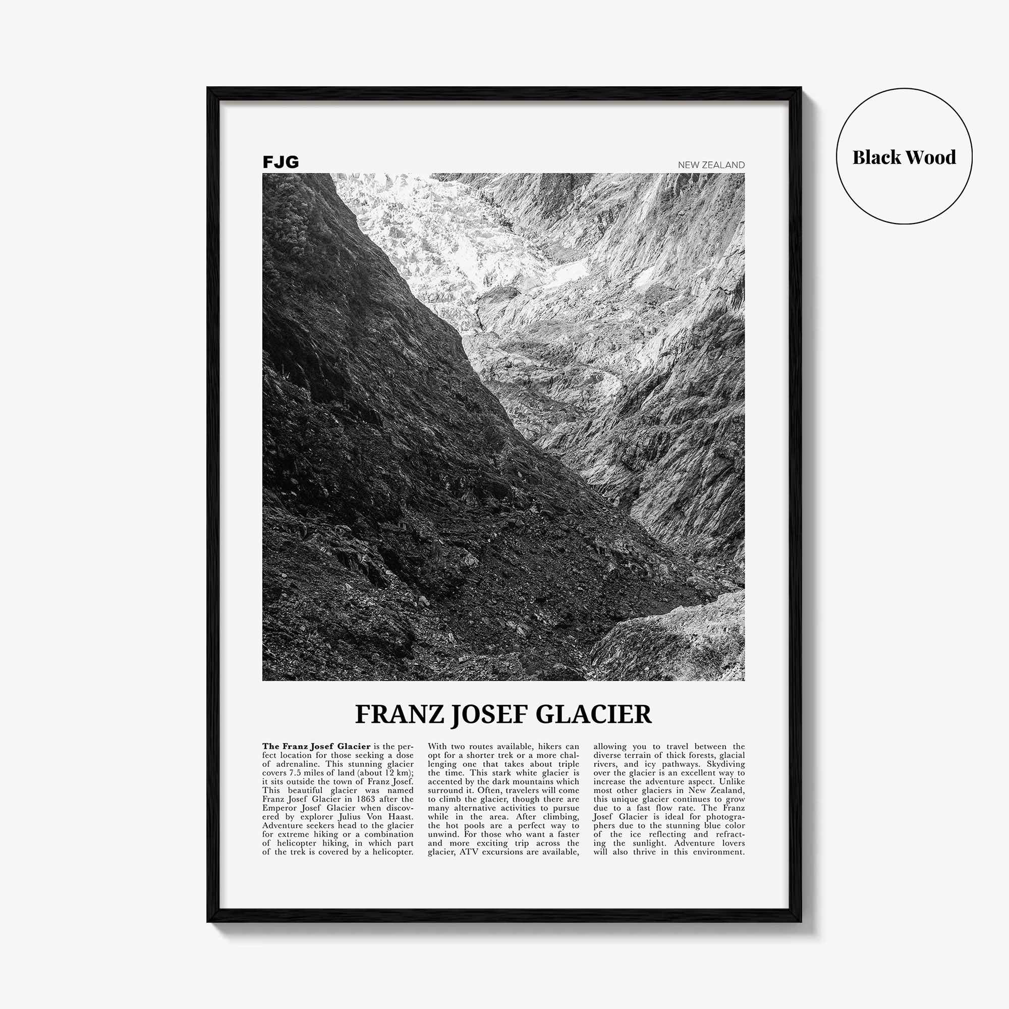 Franz Josef Glacier Print Black and White, Franz Josef Glacier Wall Art, Franz Josef Glacier Poster, Franz Josef Glacier Photo, New Zealand