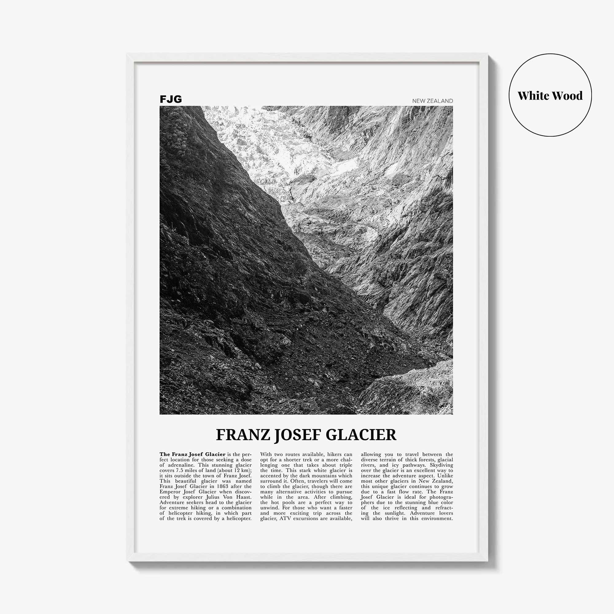 Franz Josef Glacier Print Black and White, Franz Josef Glacier Wall Art, Franz Josef Glacier Poster, Franz Josef Glacier Photo, New Zealand