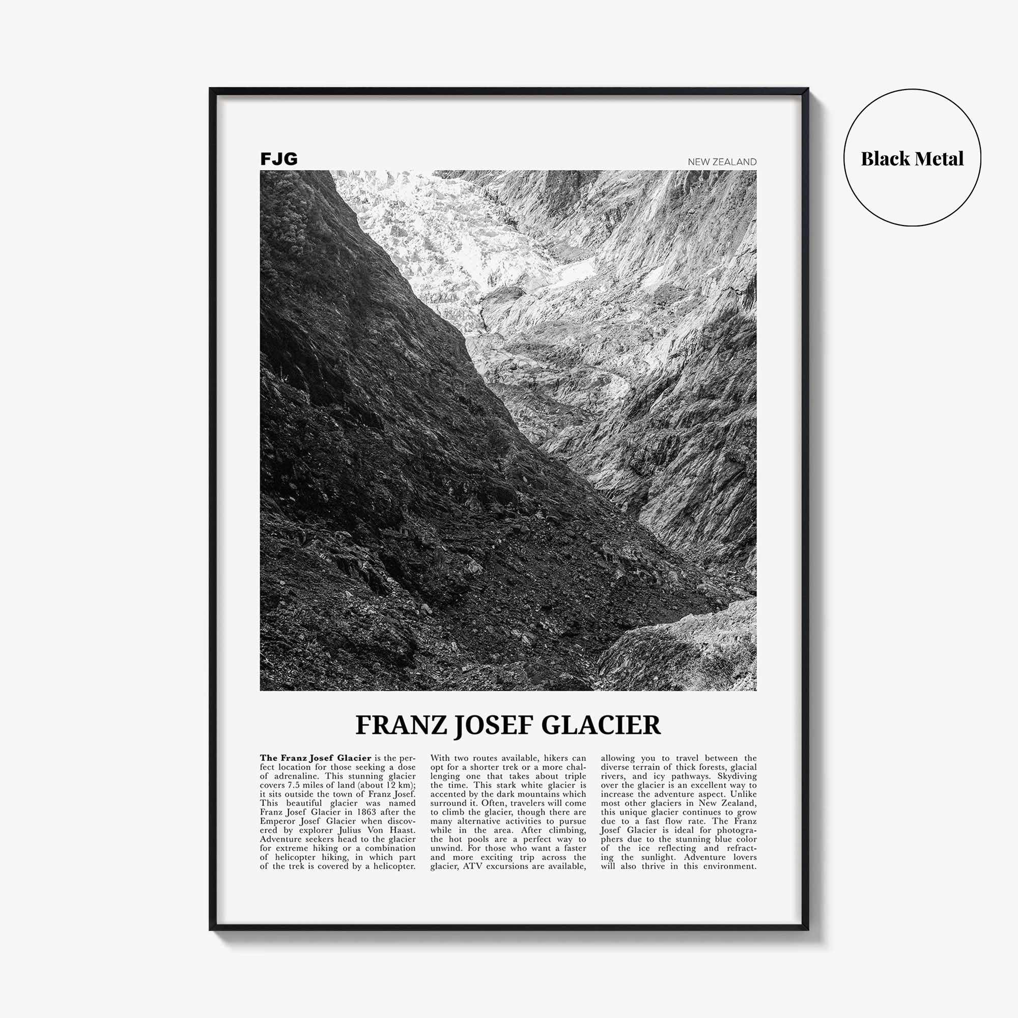 Franz Josef Glacier Print Black and White, Franz Josef Glacier Wall Art, Franz Josef Glacier Poster, Franz Josef Glacier Photo, New Zealand