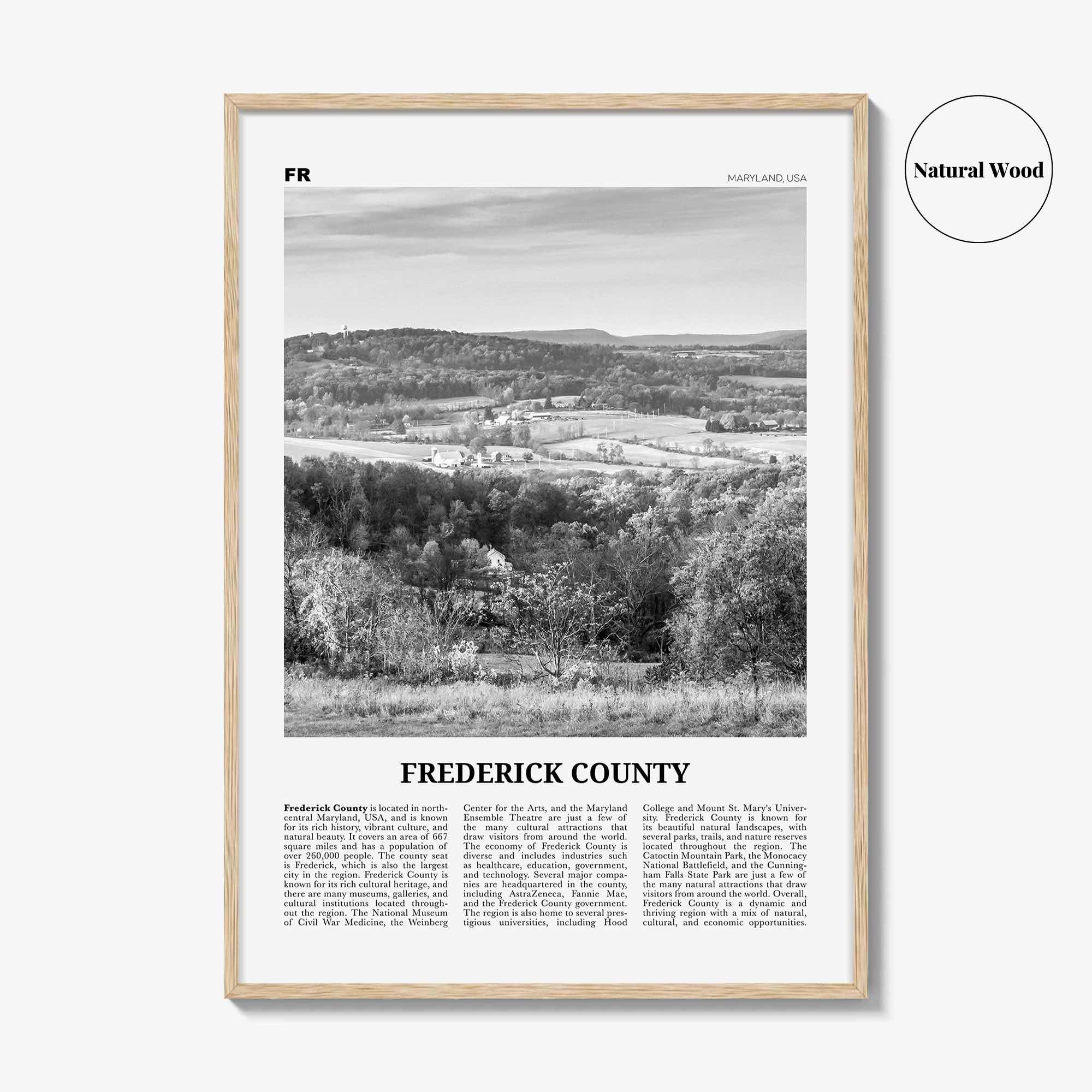 Frederick County Print Black and White, Frederick County Wall Art, Frederick Poster, Frederick Photo, Frederick Wall Décor, Frederick Map