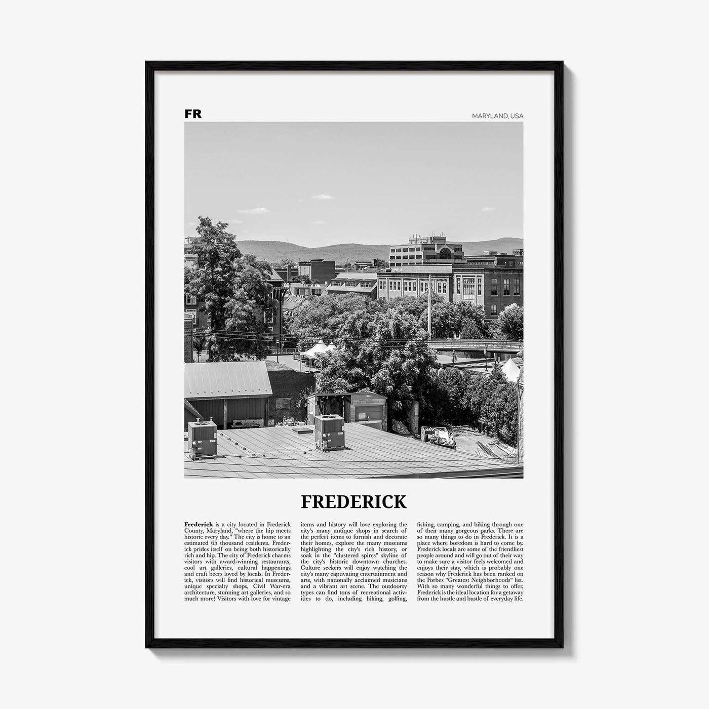 Frederick Print Black and White, Frederick Wall Art, Frederick Poster, Frederick Photo, Frederick Wall Décor, Maryland, USA, United States